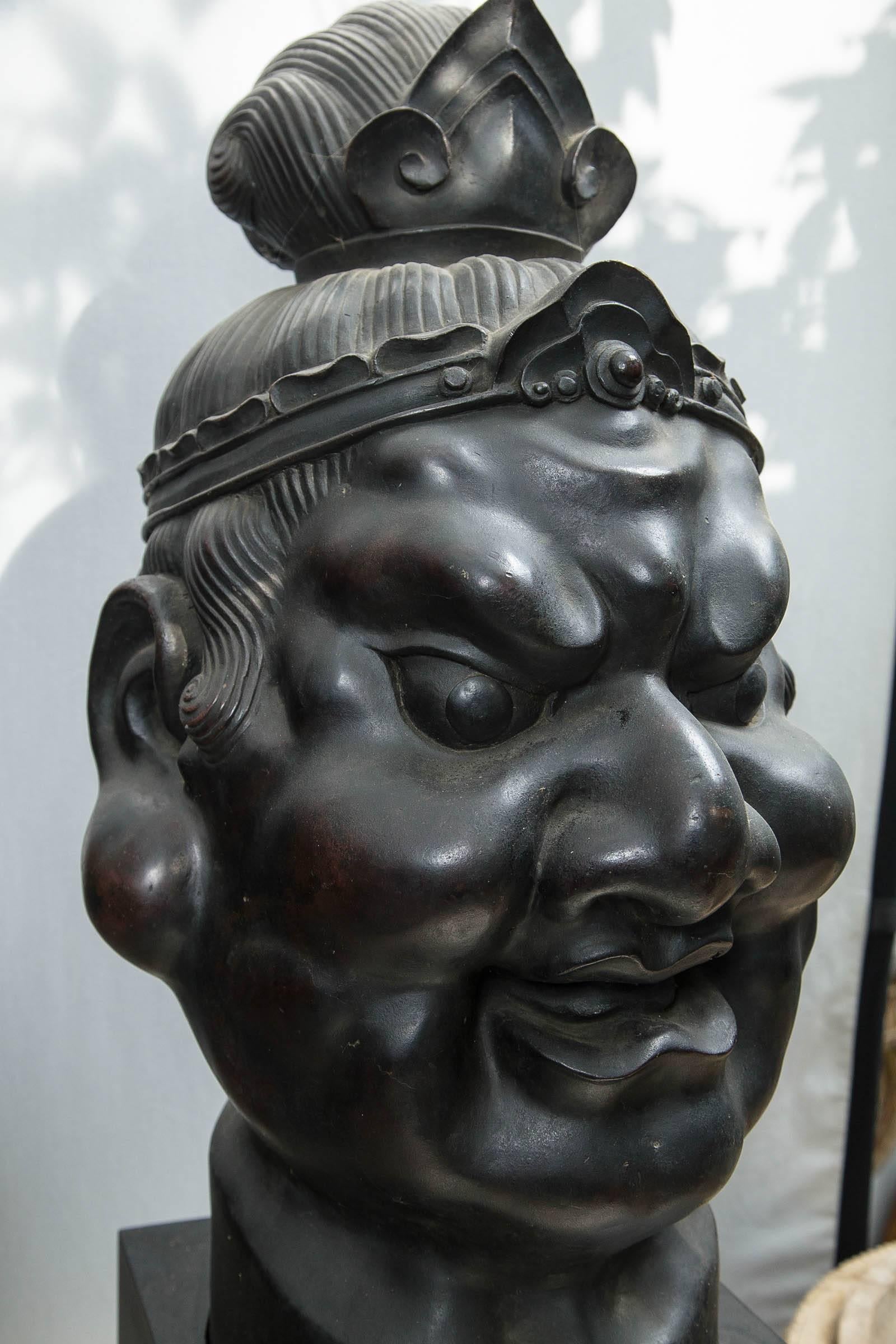 20th Century Japanese Bronze Head of a Deity In Excellent Condition For Sale In Woodbury, CT