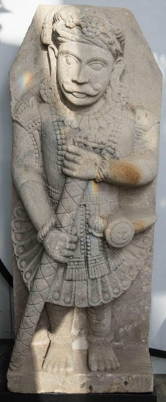 Indian Sandstone Temple Carving of a Guardian Warrior