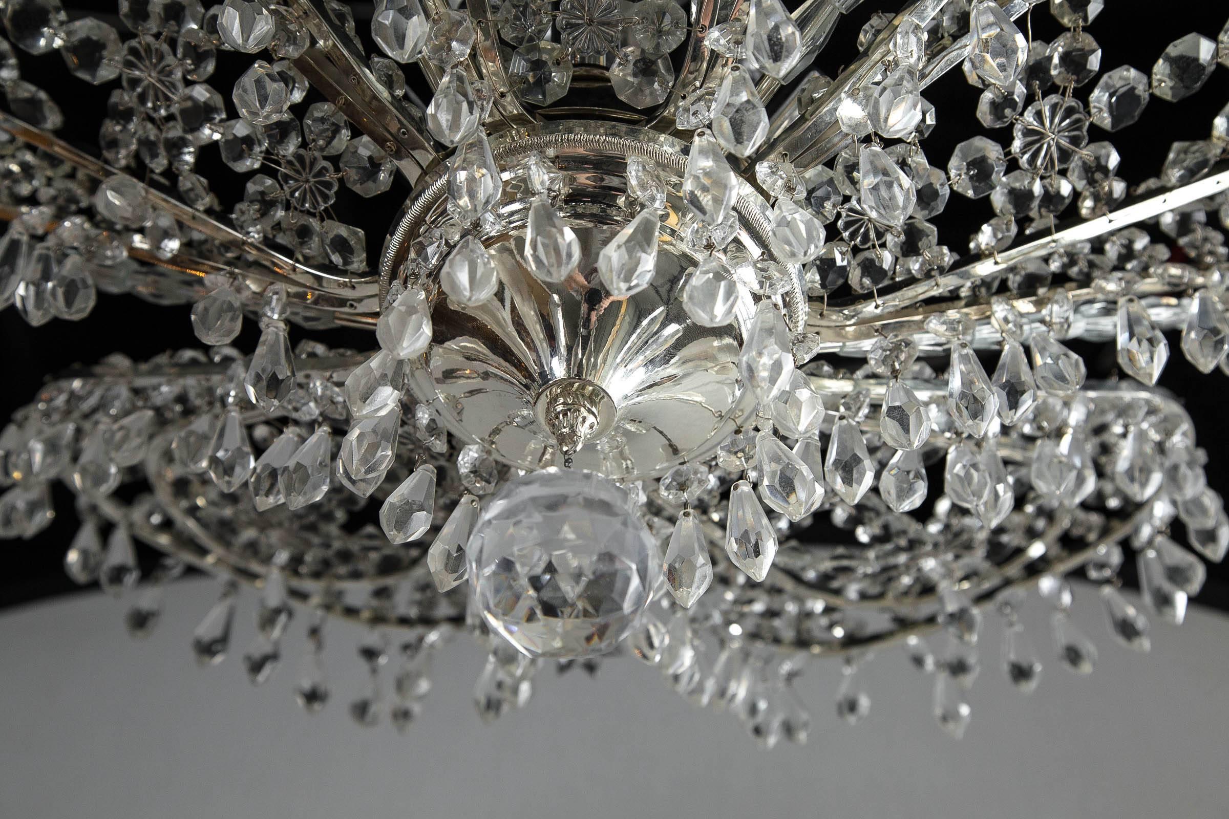 Set of Four circa 1930 French Silver Plated and Beaded Crystals Chandelier For Sale 3