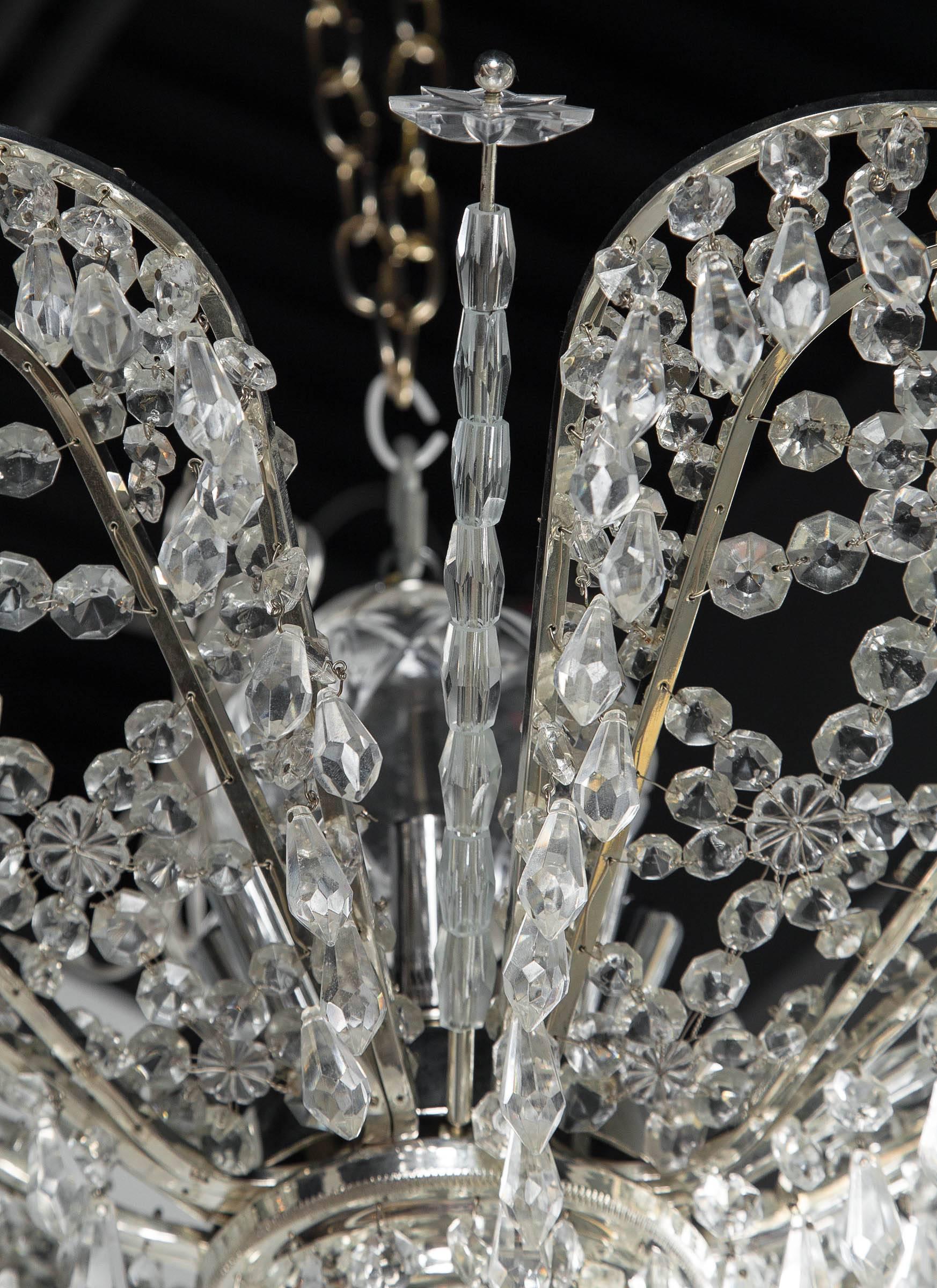 Set of Four circa 1930 French Silver Plated and Beaded Crystals Chandelier For Sale 4