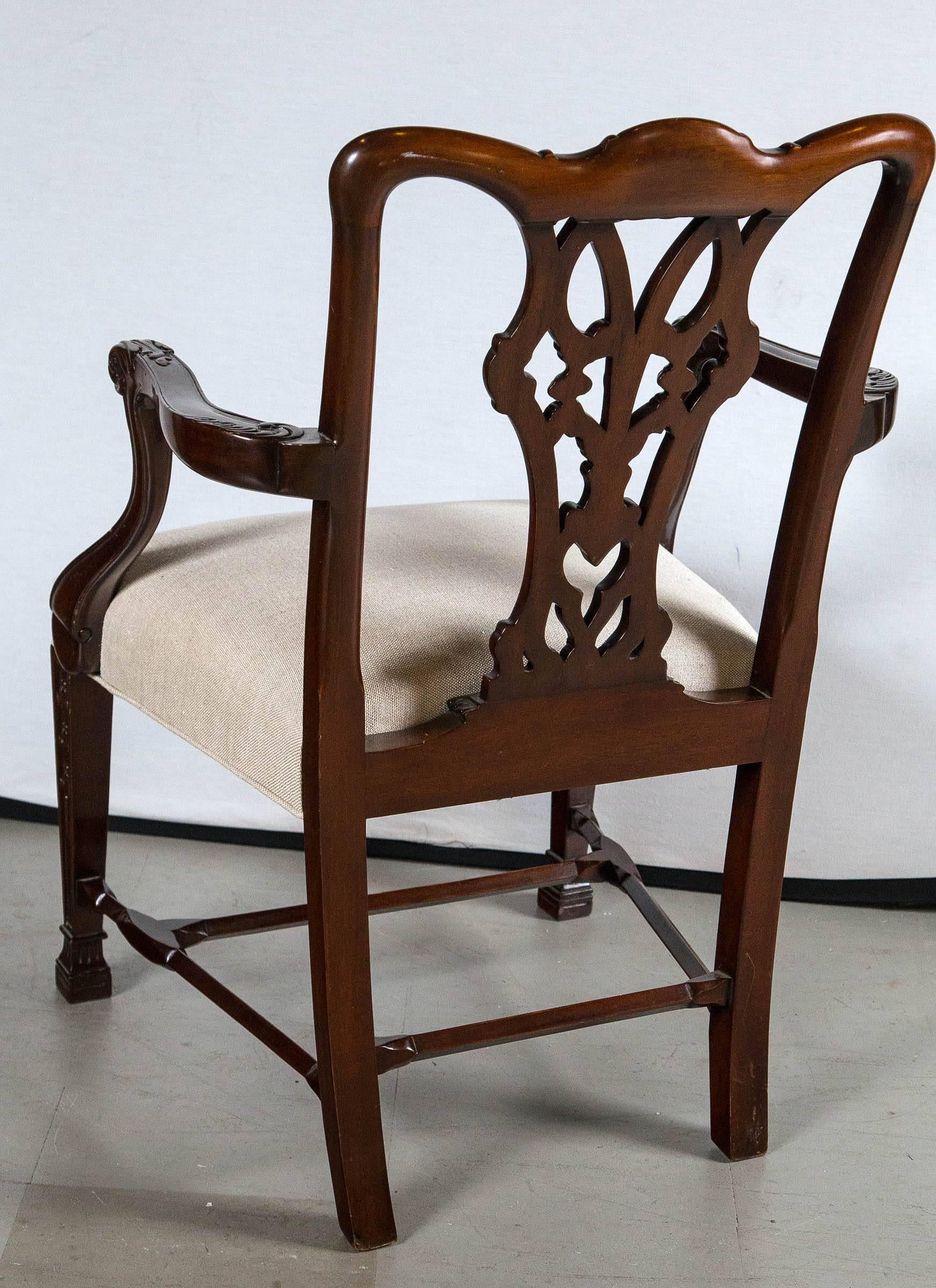 Pair of Chippendale Style Mahogany Armchairs For Sale 2