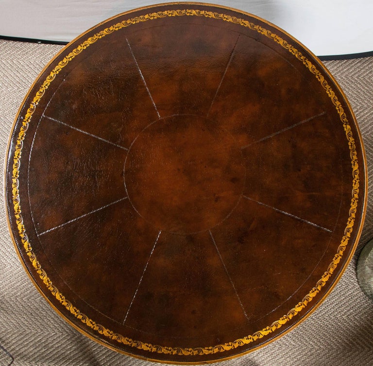 Vintage LeatherTopped Round Table For Sale at 1stDibs