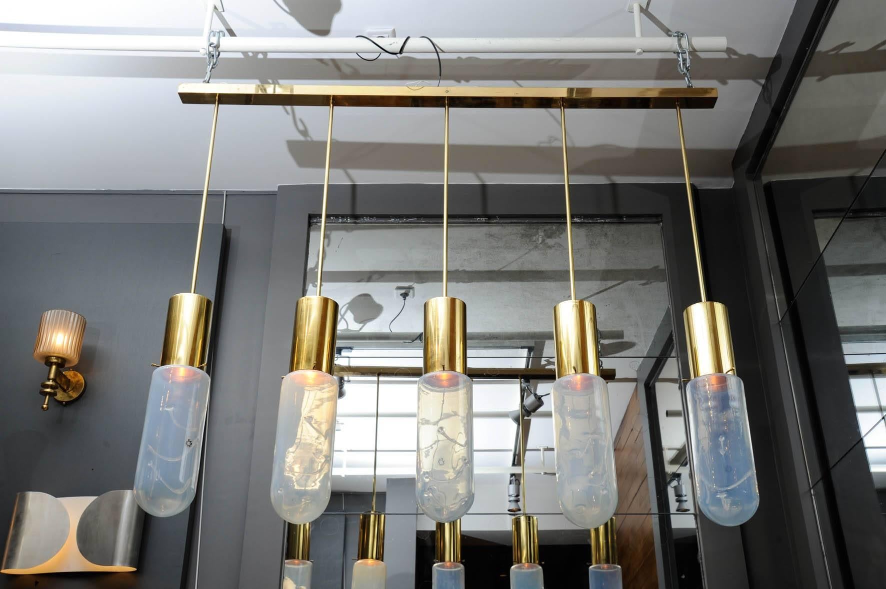 Mid-Century Modern Brass and Glass Pendant by Leucos