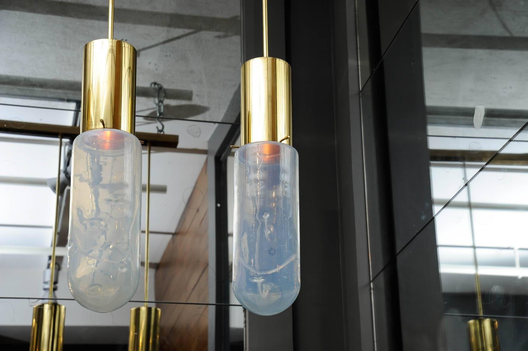 Italian Brass and Glass Pendant by Leucos