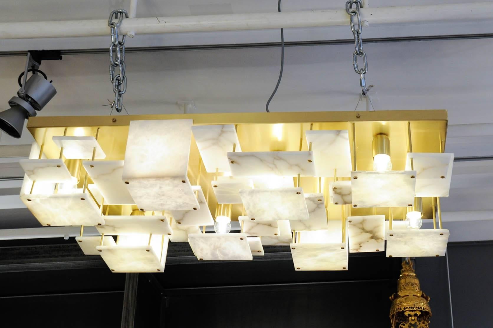 Glustin Luminaires Creation Brass and Alabaster Tiles Ceiling Lamp In Excellent Condition For Sale In Saint-Ouen, IDF