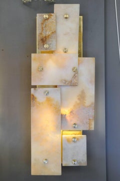 Coppia di lampade Glustin Creation in ottone e marmo