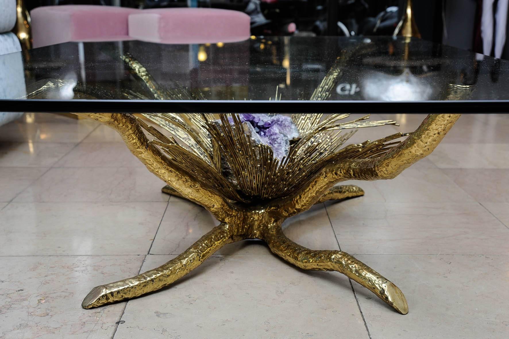 Sculpted Coffee Table Signed by Duval Brasseur In Excellent Condition In Saint-Ouen (PARIS), FR