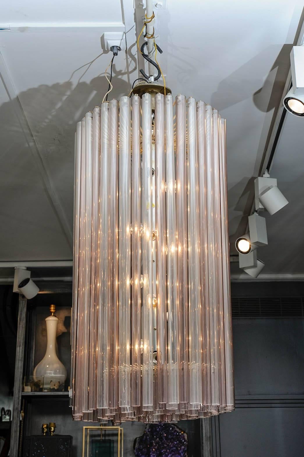 Murano Glass chandelier with pink tubes, twelve lights