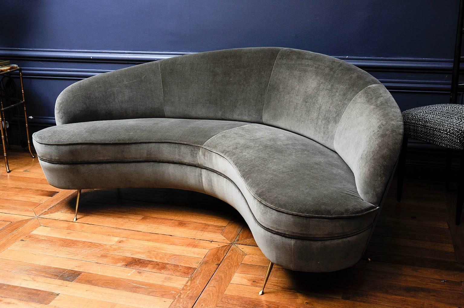 Modern Grey Velvet Curved Vintage Sofa