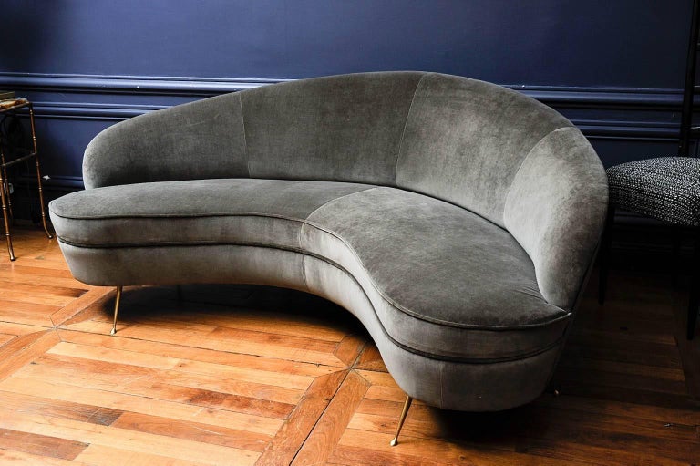 Grey Velvet Curved Vintage Sofa at 1stdibs