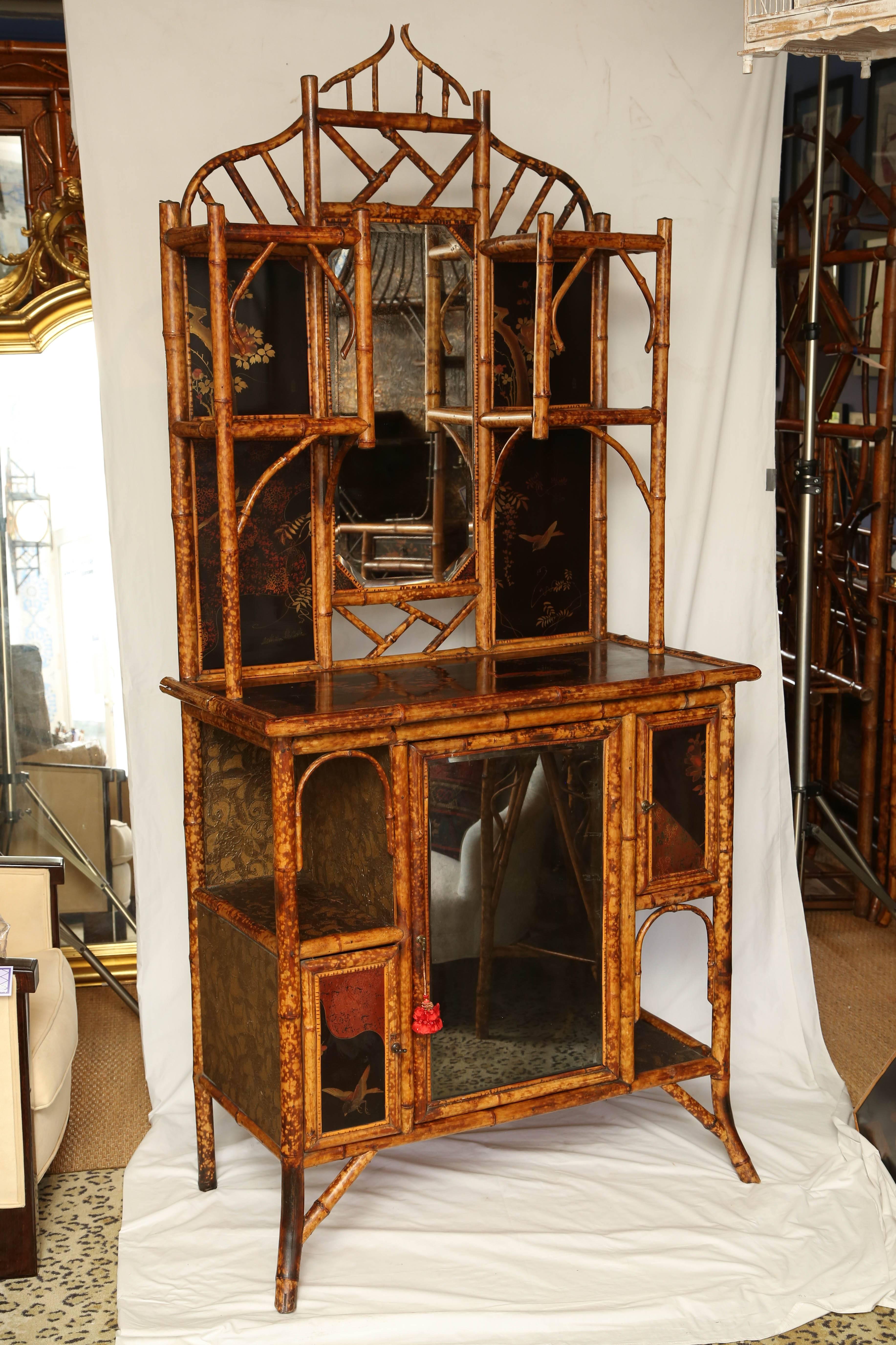 Beautiful 19th Century English Bamboo Lacquer Curio Cabinet 5