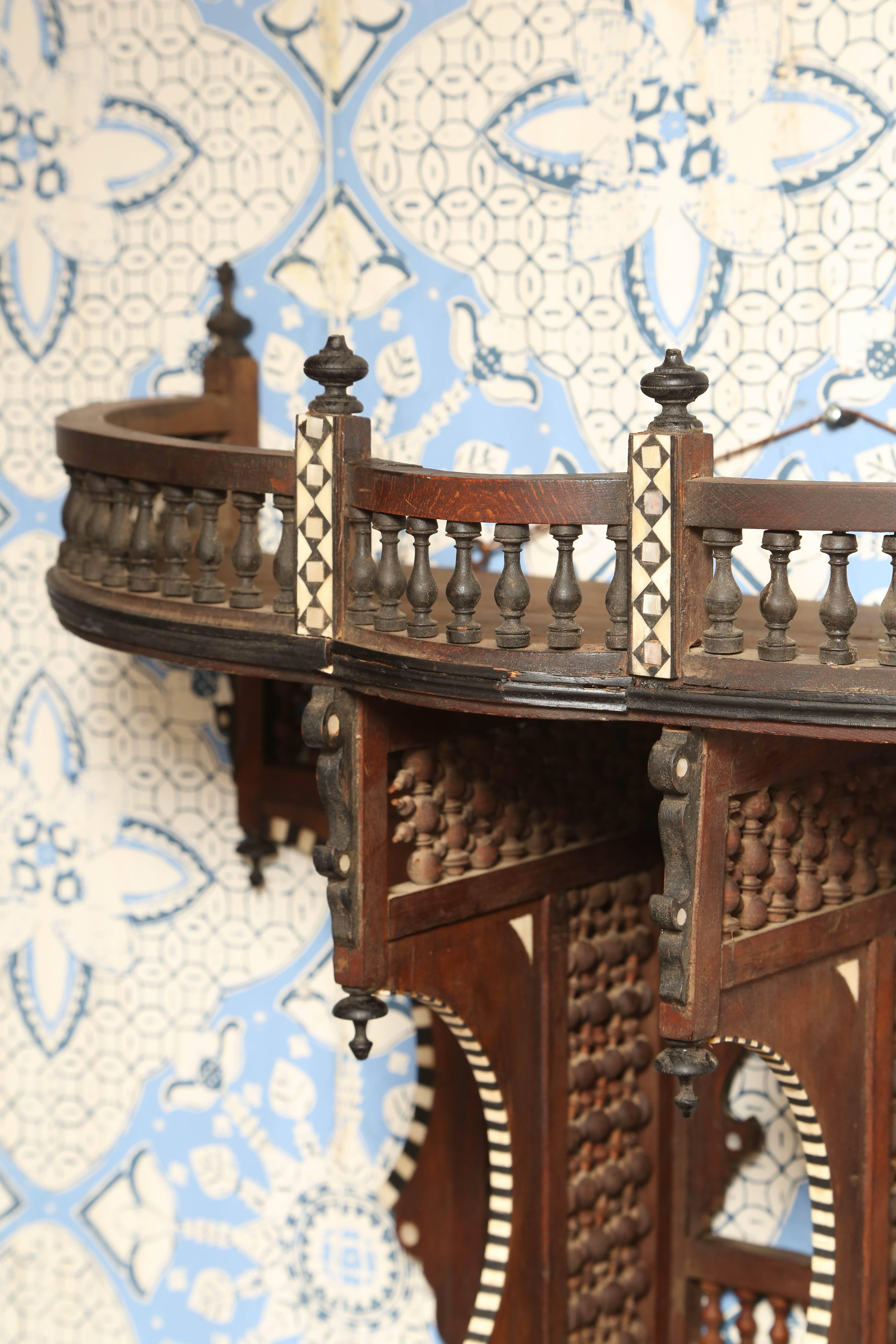 Superb Moroccan Carved Inlaid Hanging Wall Shelf In Excellent Condition In West Palm Beach, FL