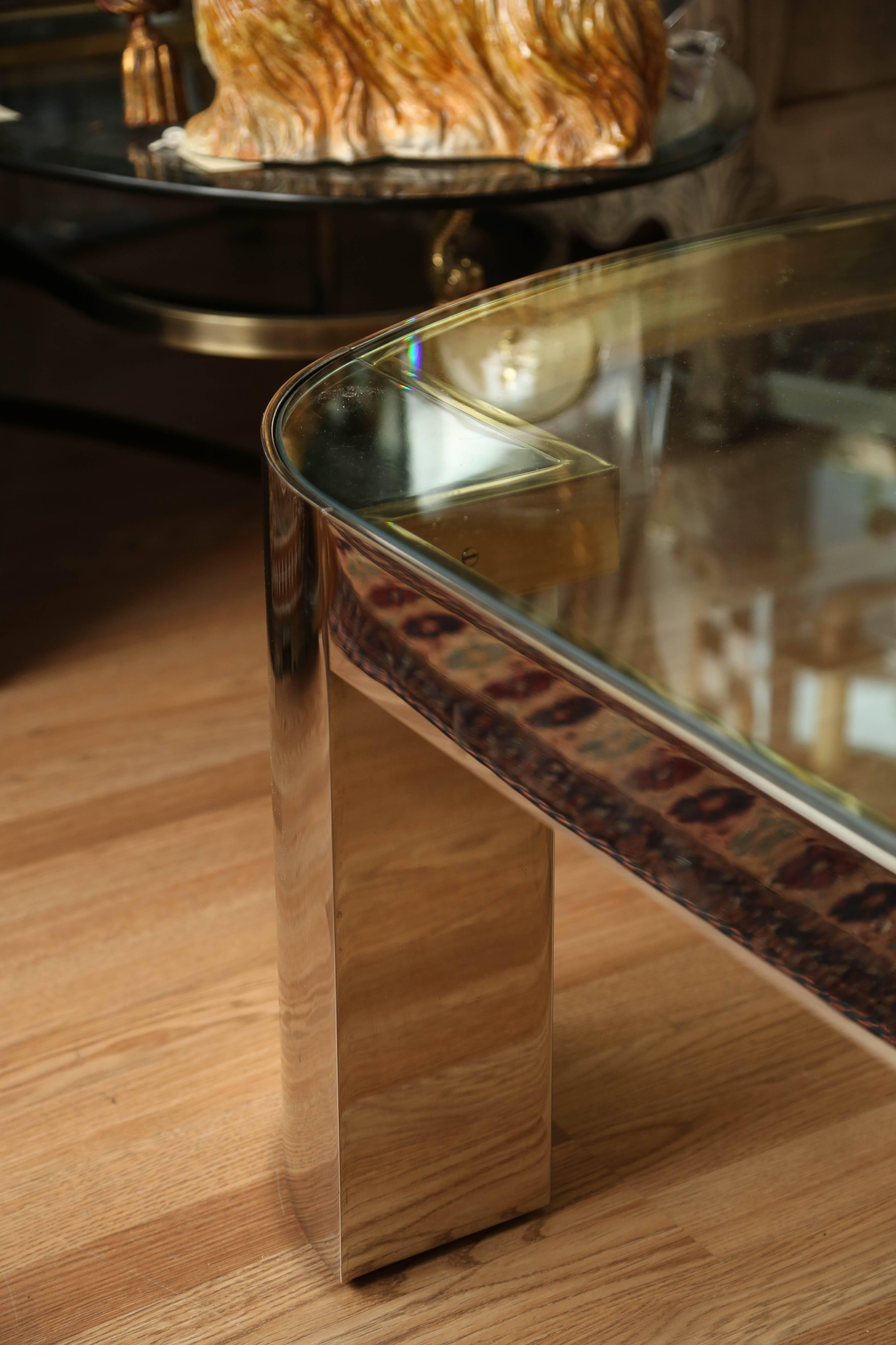 Brass and Stainless Steel Coffee Table by Karl Springer In Good Condition In West Palm Beach, FL
