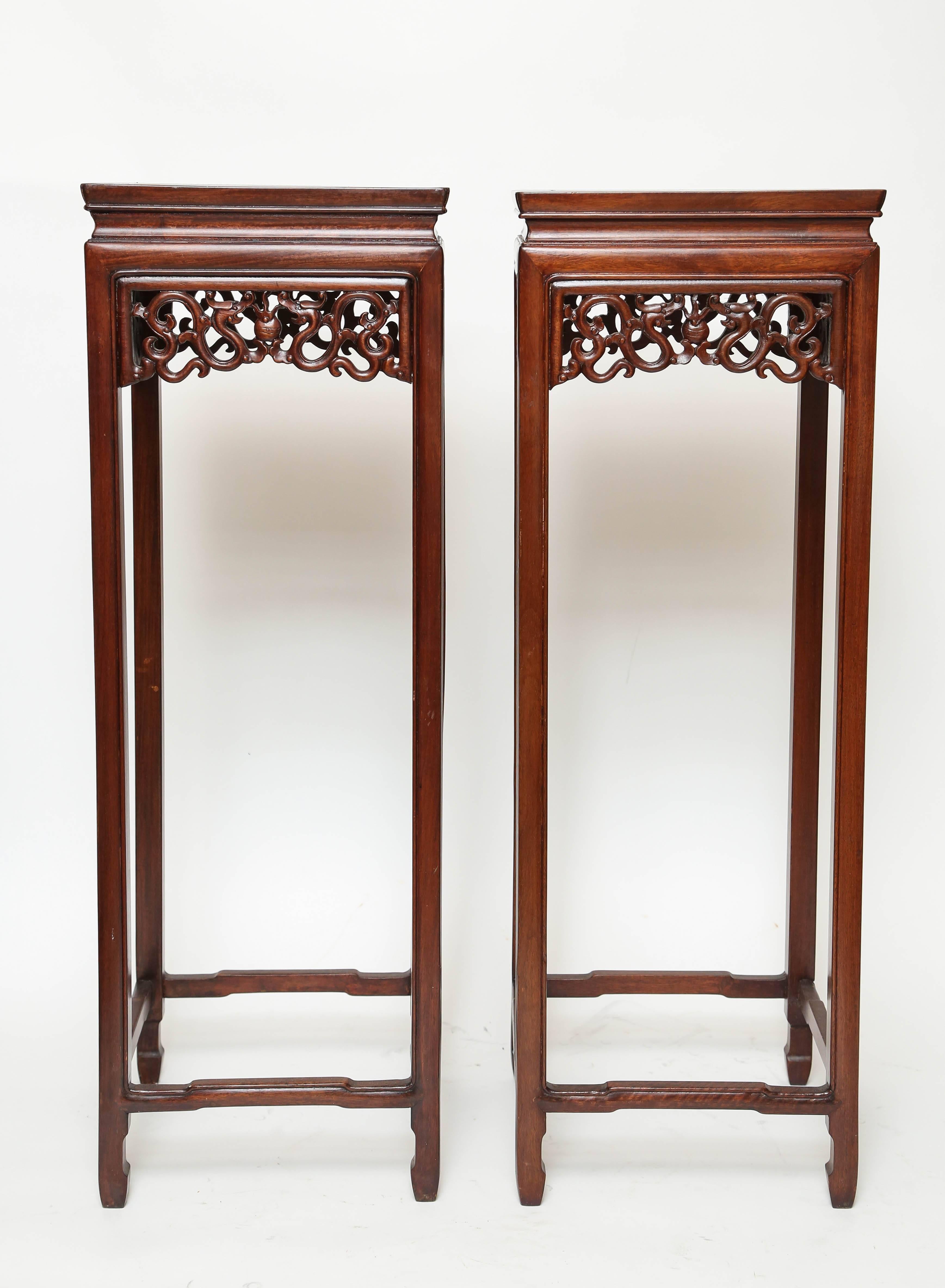 Chinese Pair of Carved Oriental Rosewood Pedestals