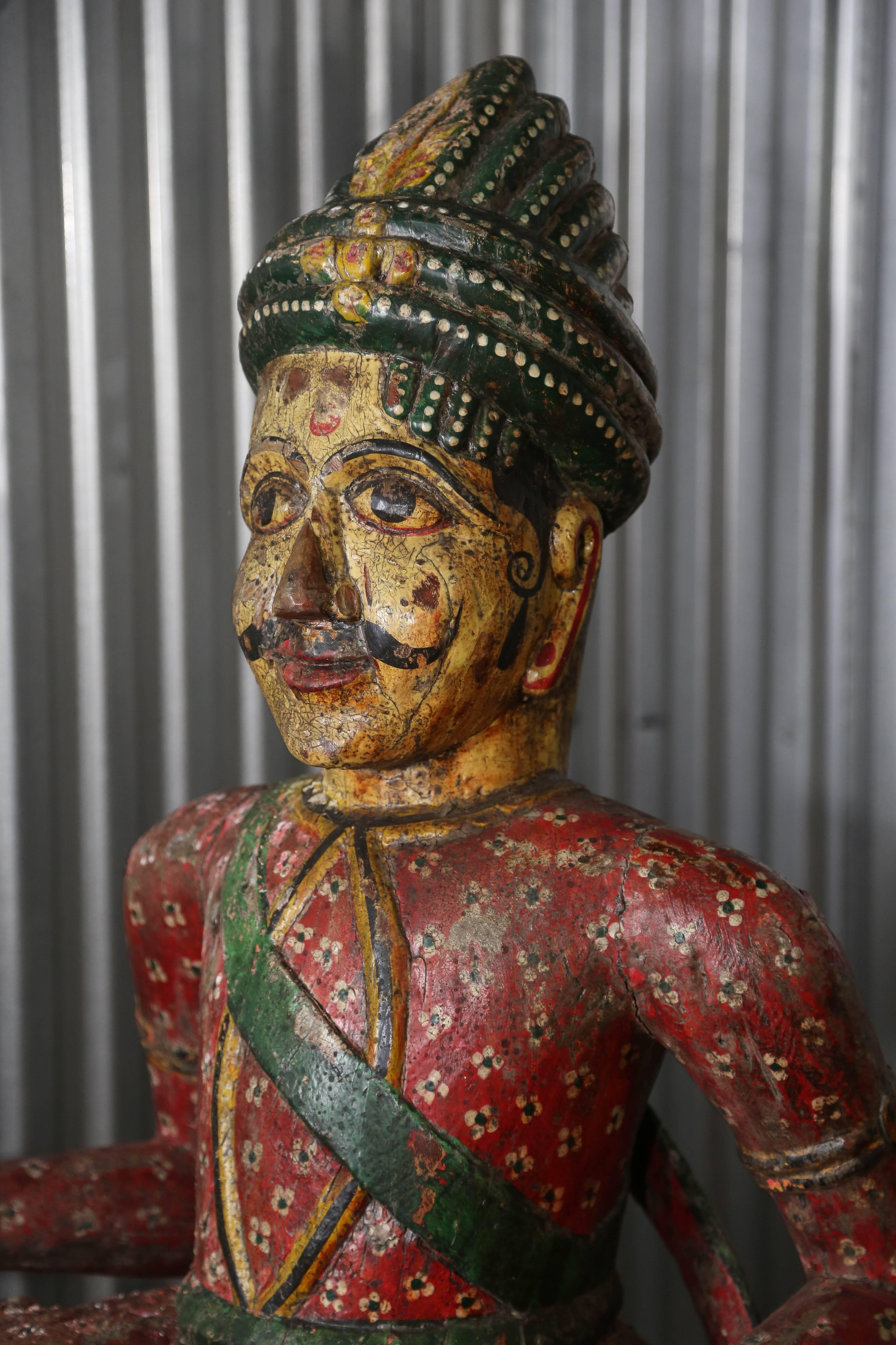 Wood Pair of Rare Life-Size Anglo-Indian Figures