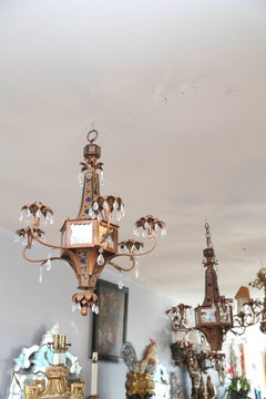 Pair of Whimsical Pagoda Form Tole Chandeliers