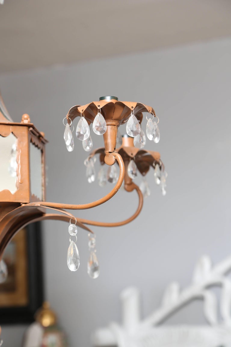 Pair of Whimsical Pagoda Form Tole Chandeliers For Sale at 1stdibs