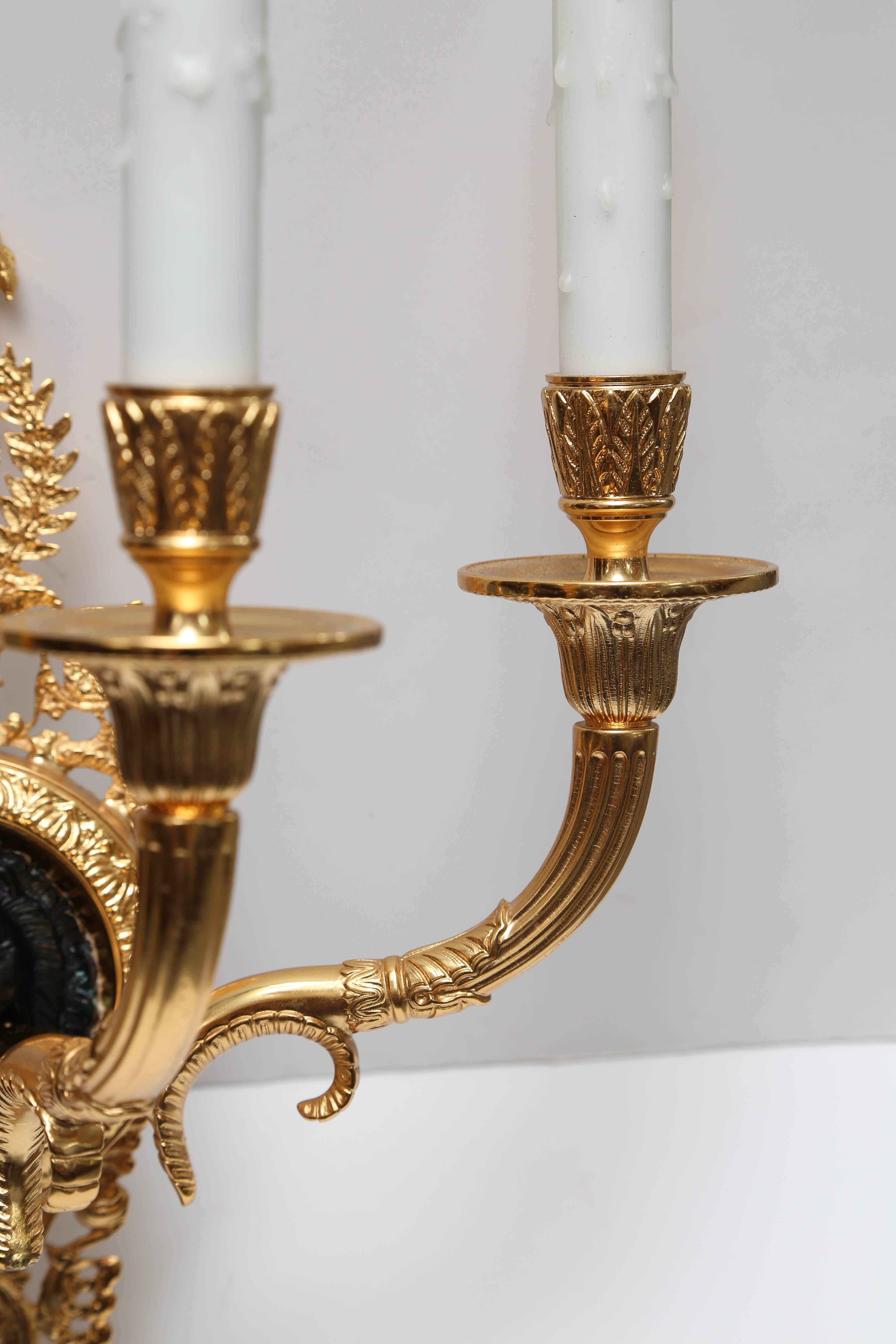 Italian Pair of 24K Plated Continental Bronze Sconces