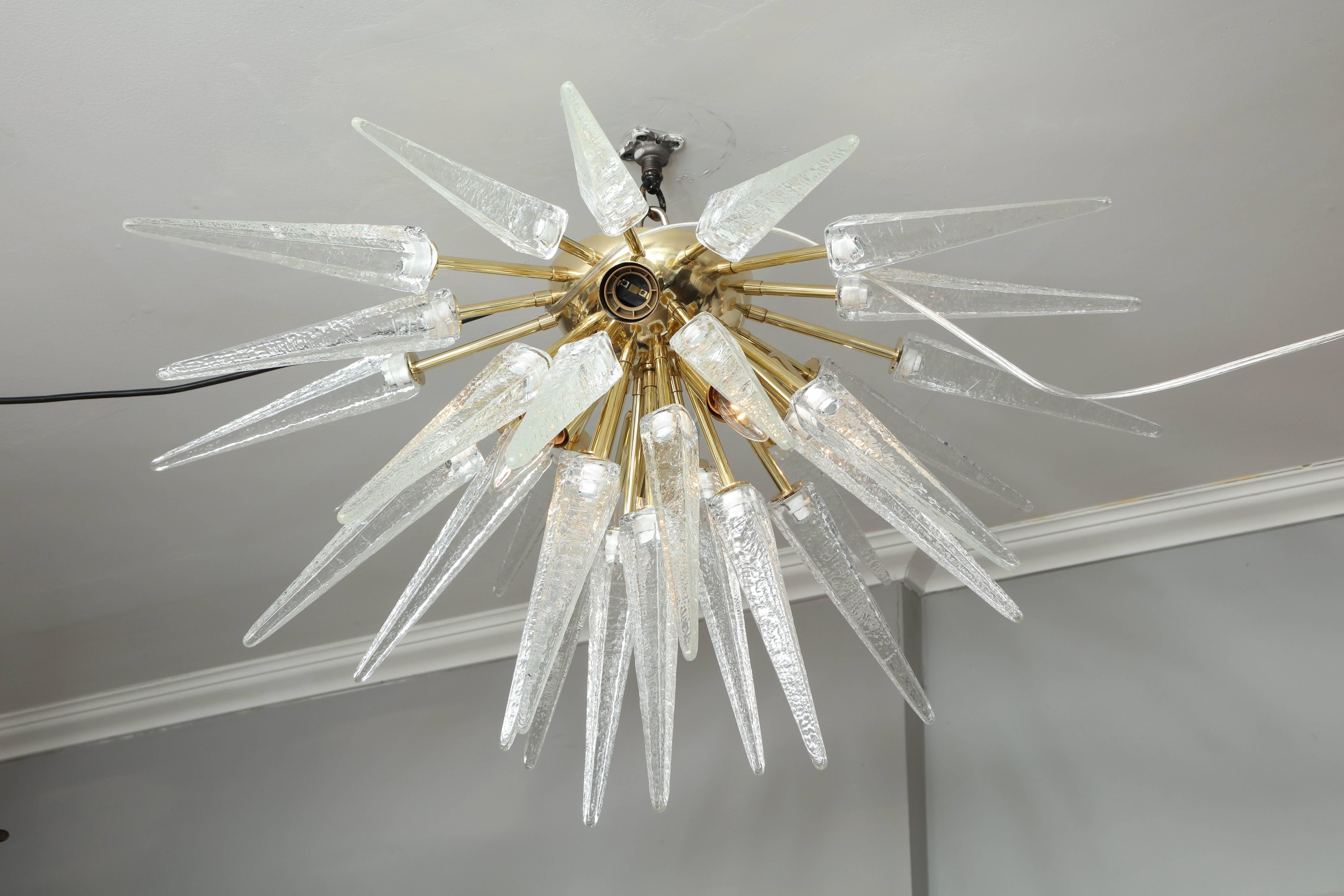 Mid-Century Modern Custom Clear Murano Glass Spike Sputnik Flush Mount For Sale
