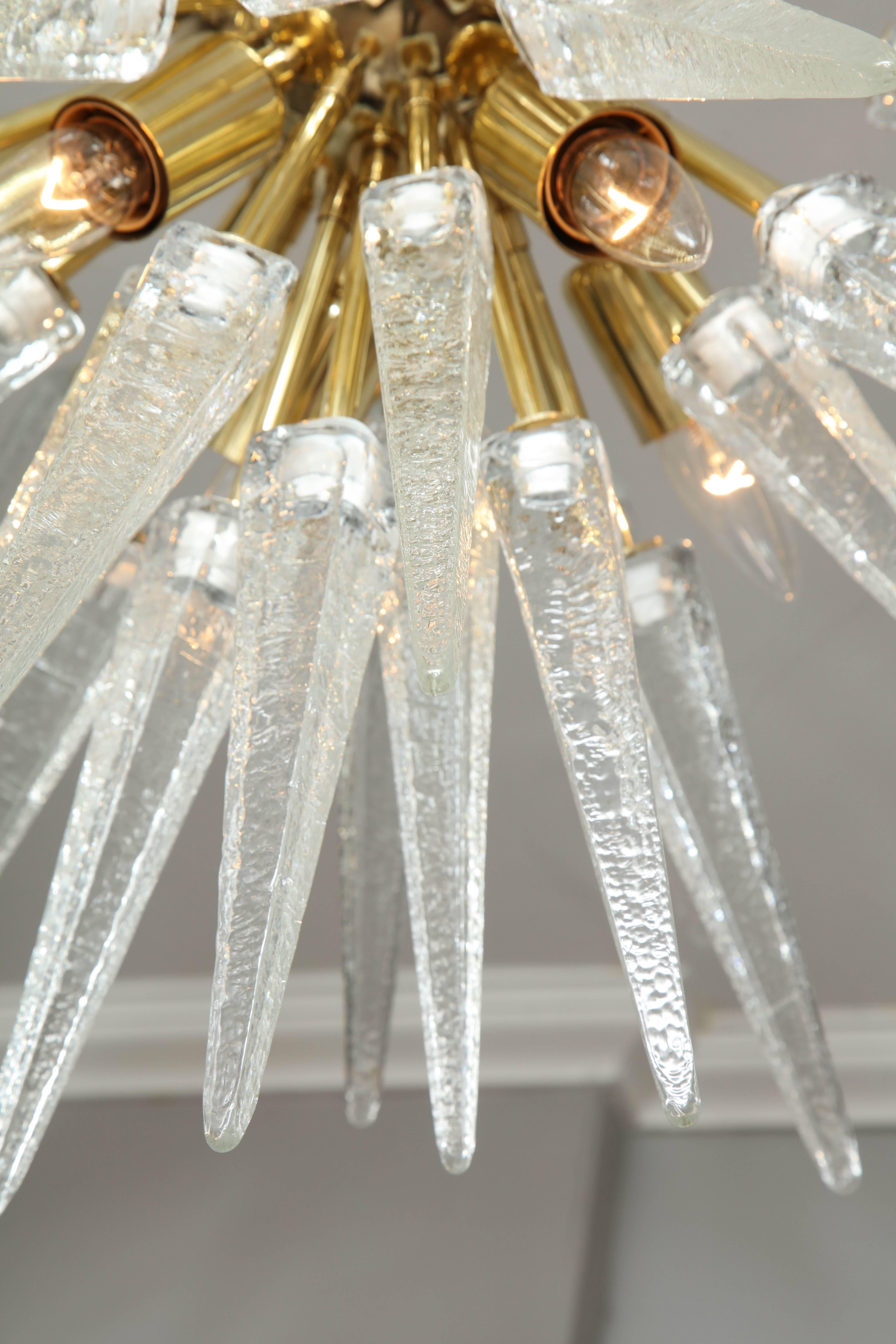 Custom Clear Murano Glass Spike Sputnik Flush Mount In New Condition For Sale In New York, NY