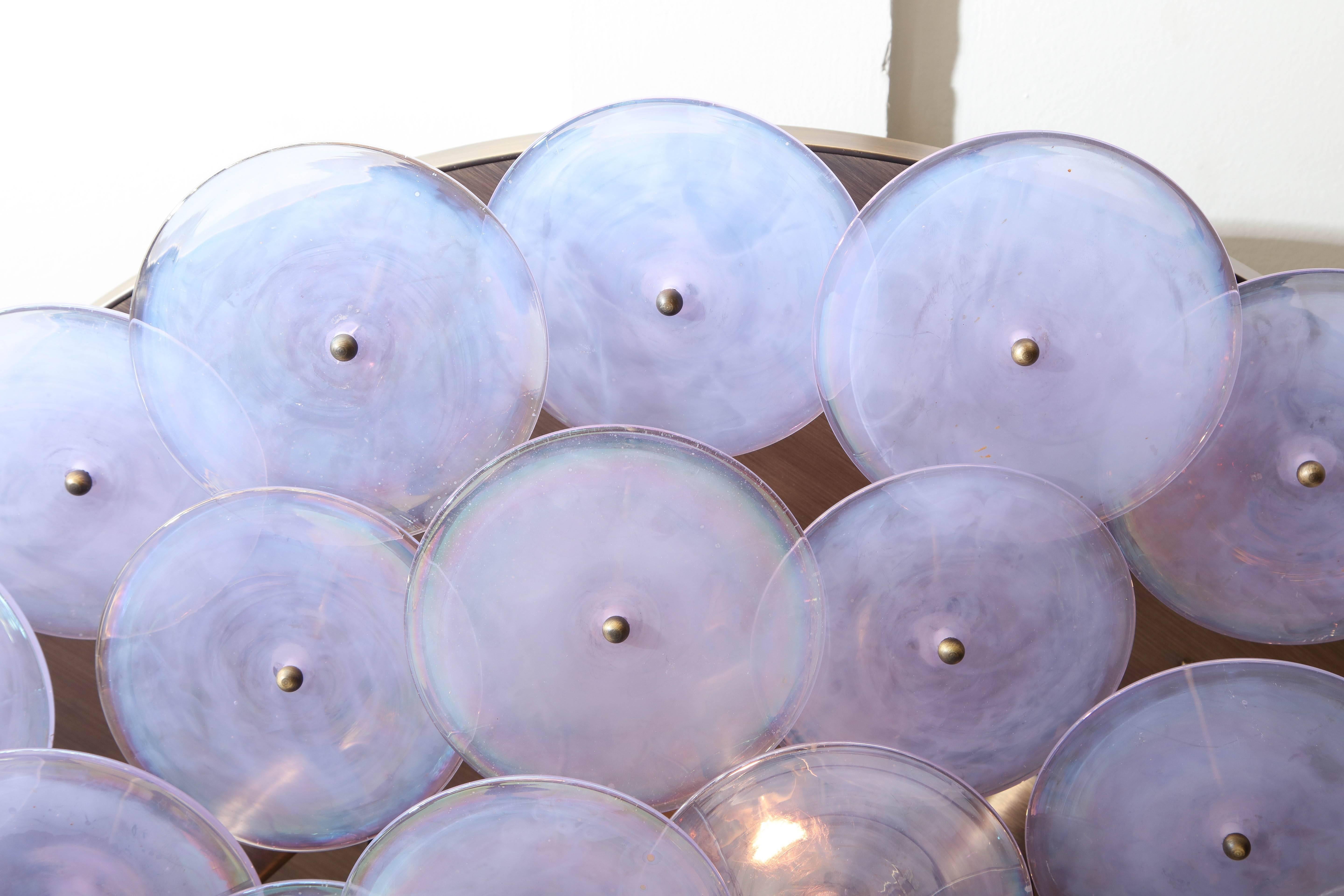 Contemporary Custom Alex Iridescent Murano Glass Disc Flush Mount Light For Sale