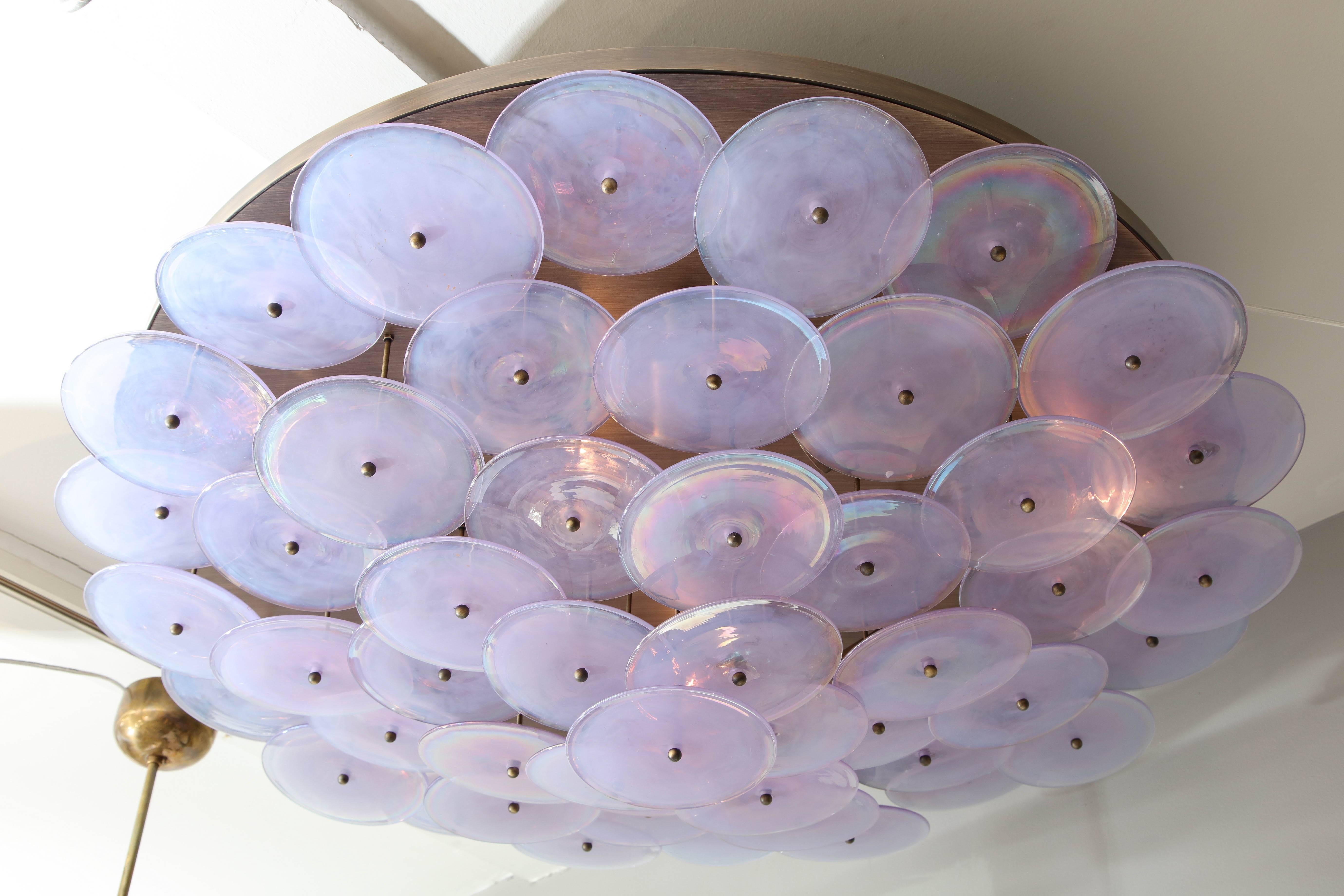 Modern Custom Alex Iridescent Murano Glass Disc Flush Mount Light For Sale