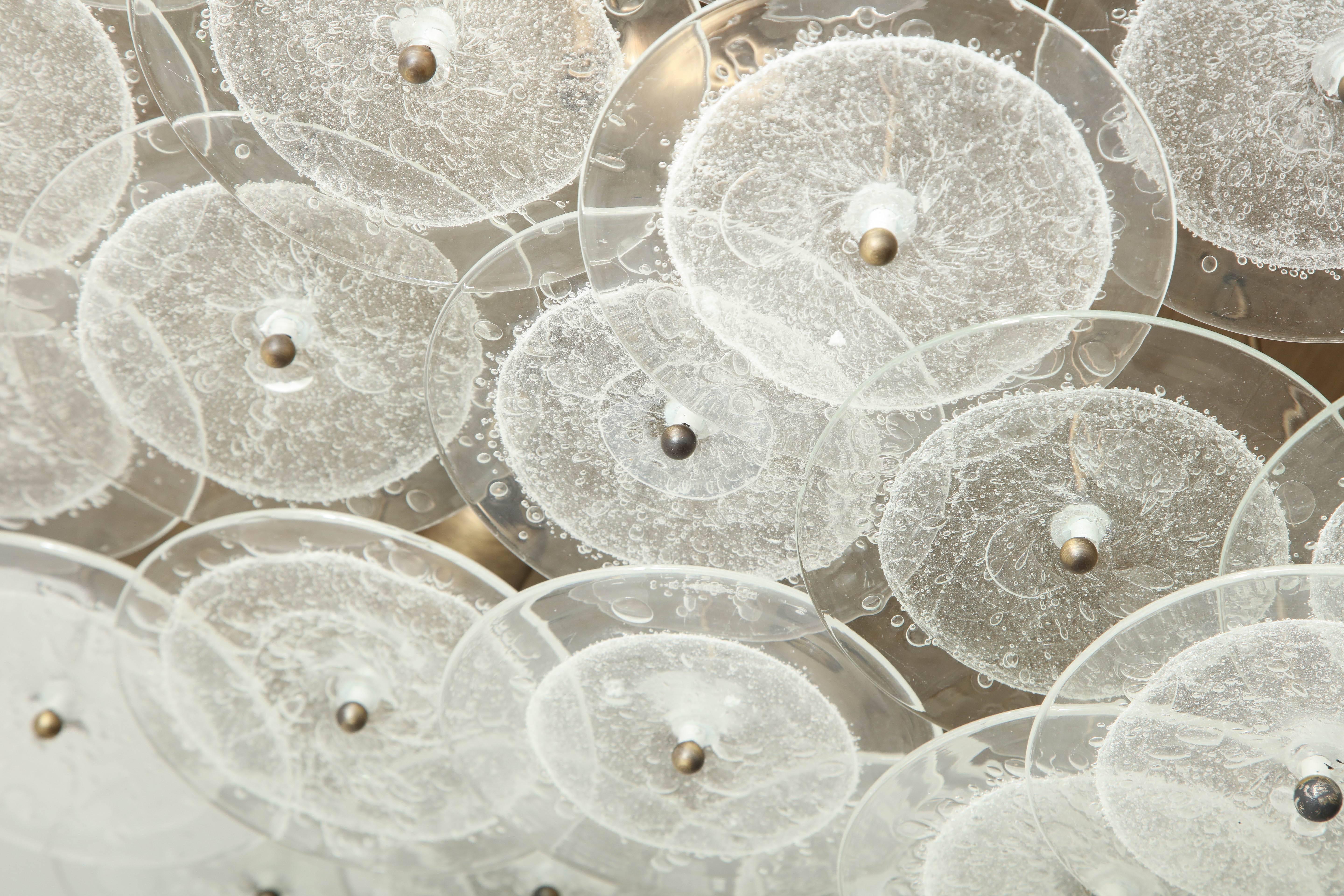 Contemporary Custom Clear Bubble Murano Glass Disc Flush Mount Light For Sale