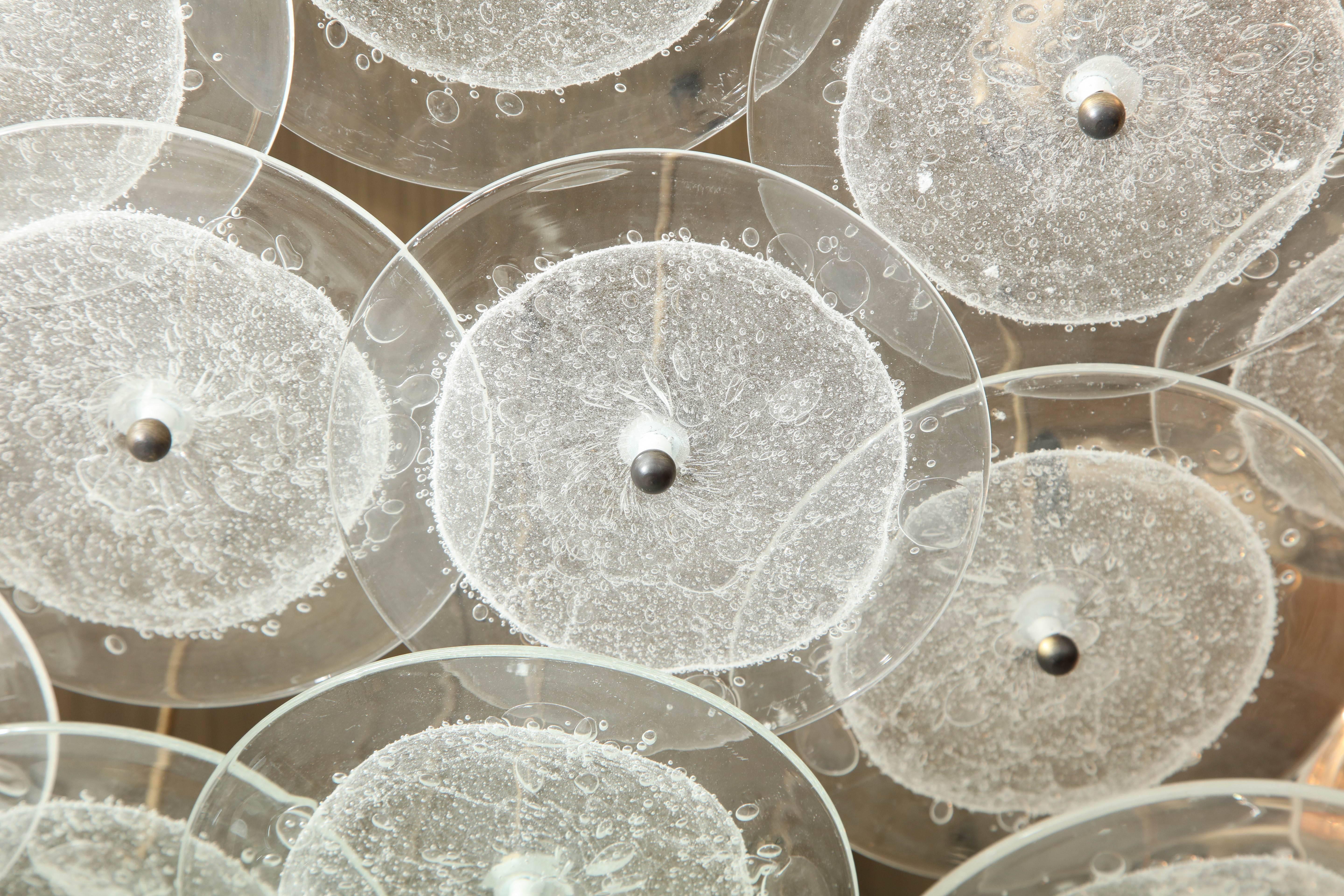 Metal Custom Clear Bubble Murano Glass Disc Flush Mount Light For Sale