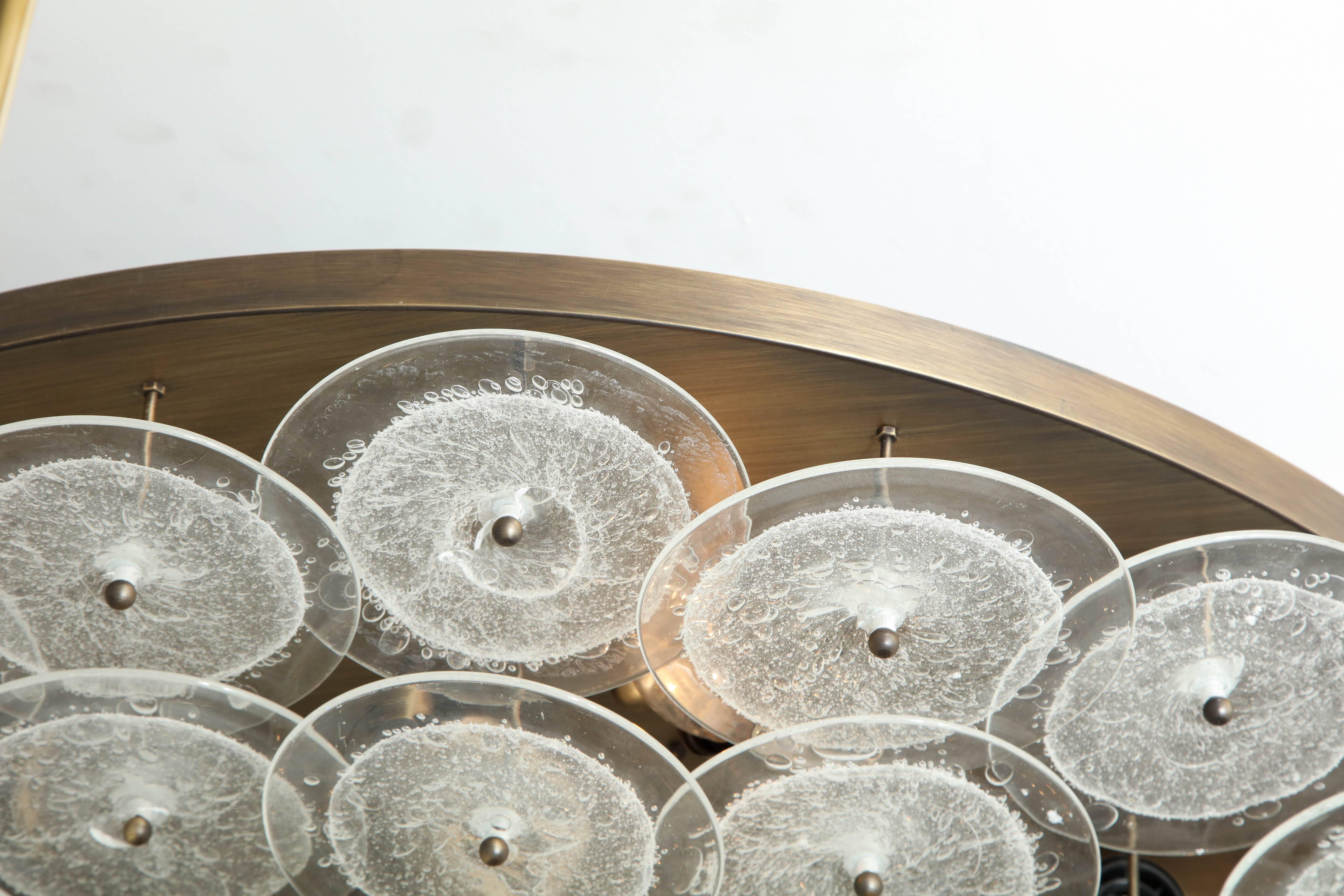 Mid-Century Modern Custom Clear Bubble Murano Glass Disc Flush Mount Light For Sale