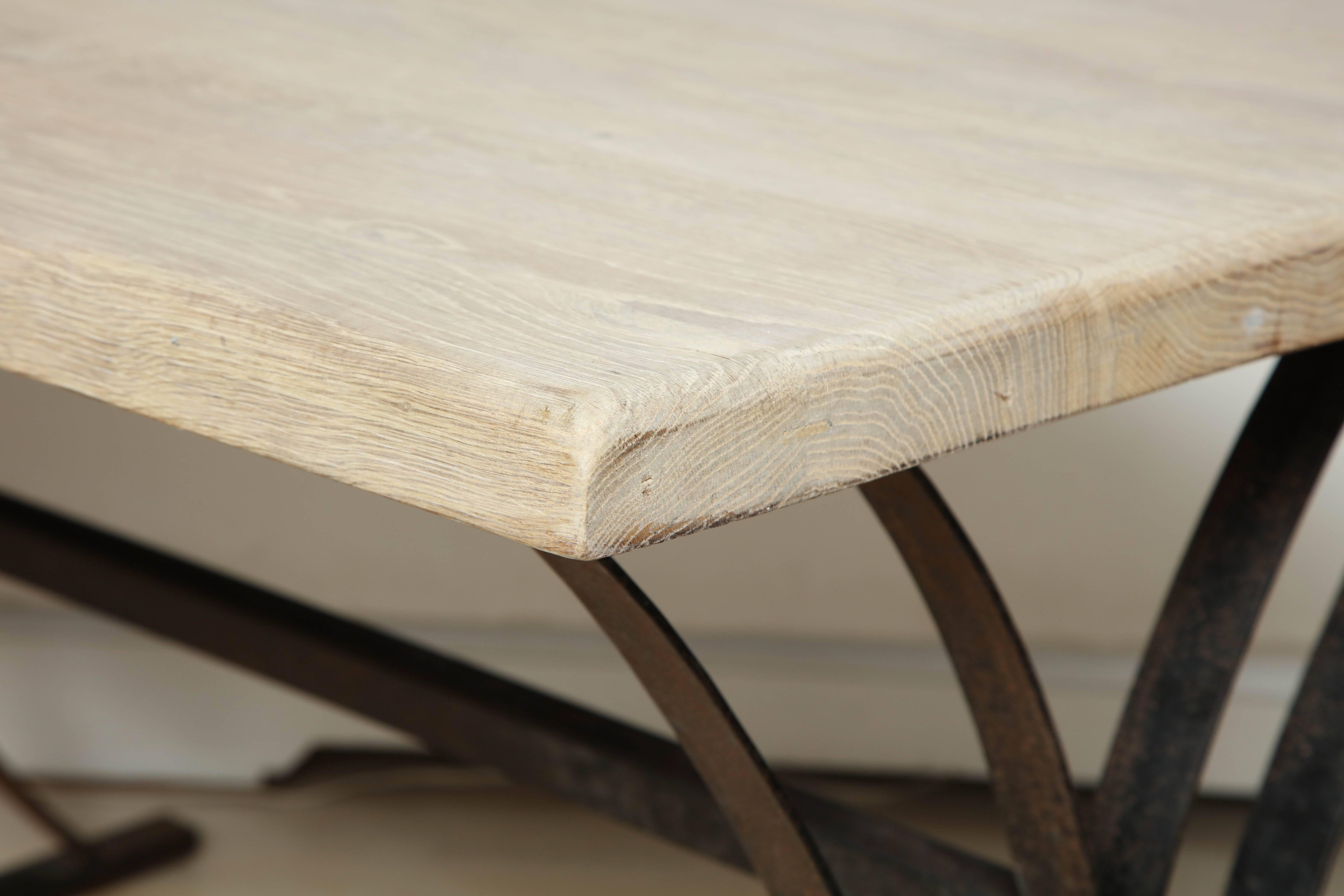 Mid-20th Century Iron and Bleached Oak Table or Desk, Belgium, circa 1940s