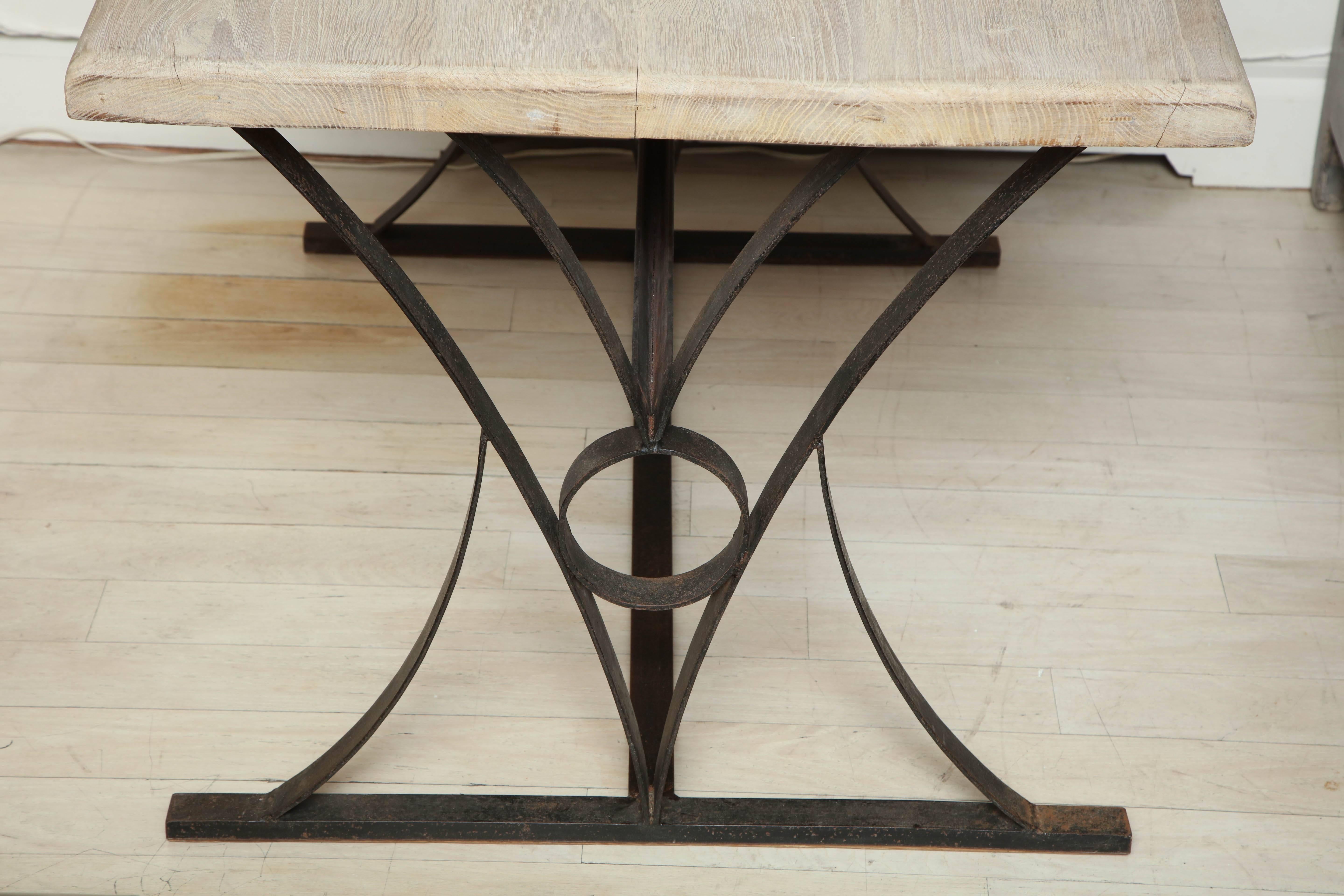 Iron and Bleached Oak Table or Desk, Belgium, circa 1940s 3