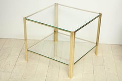 Square Midcentury Brass and Glass Side Table by Maison Malabert, circa 1960s