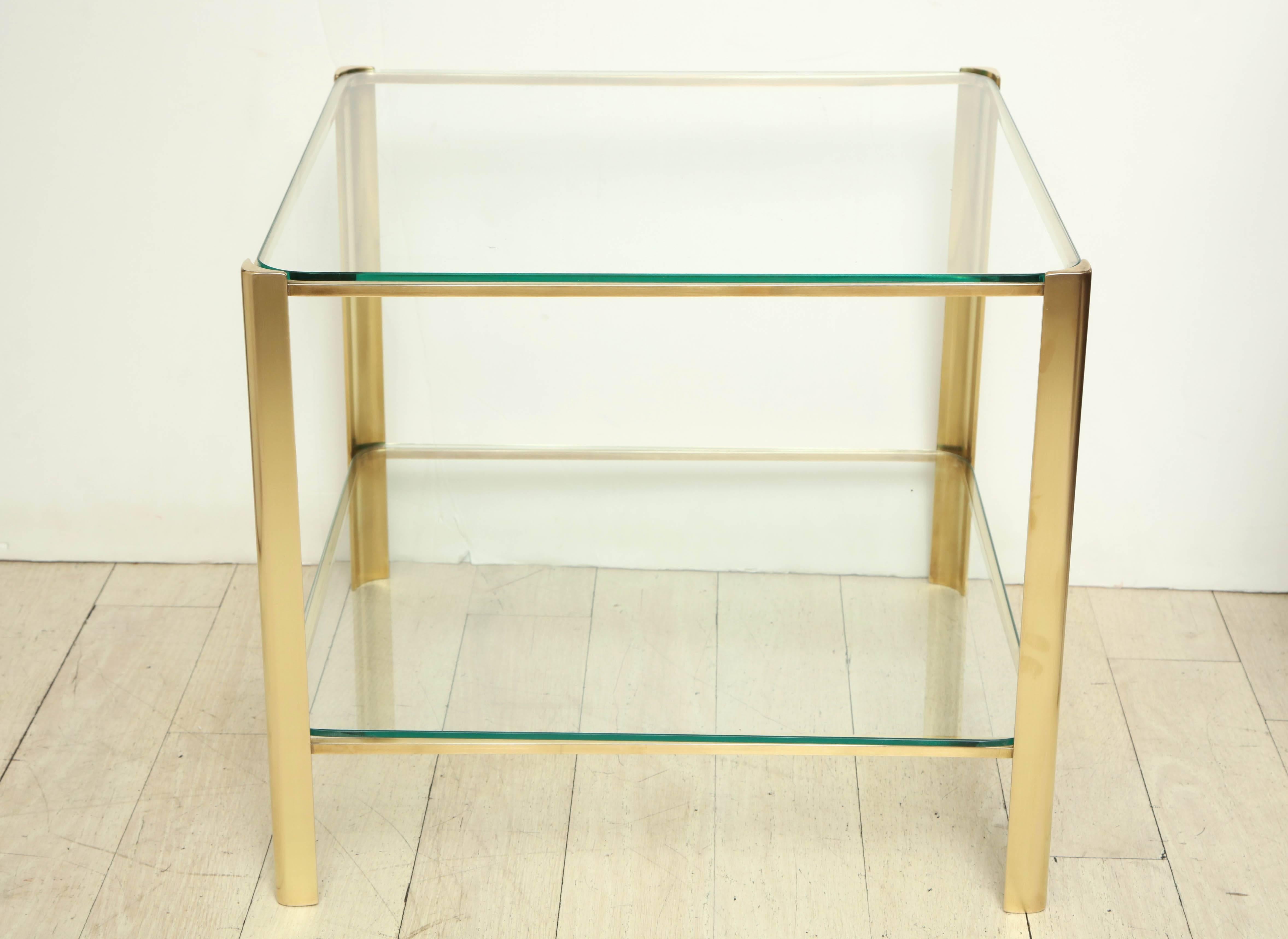 Mid-Century Modern Square Midcentury Brass and Glass Side Table by Maison Malabert, circa 1960s For Sale