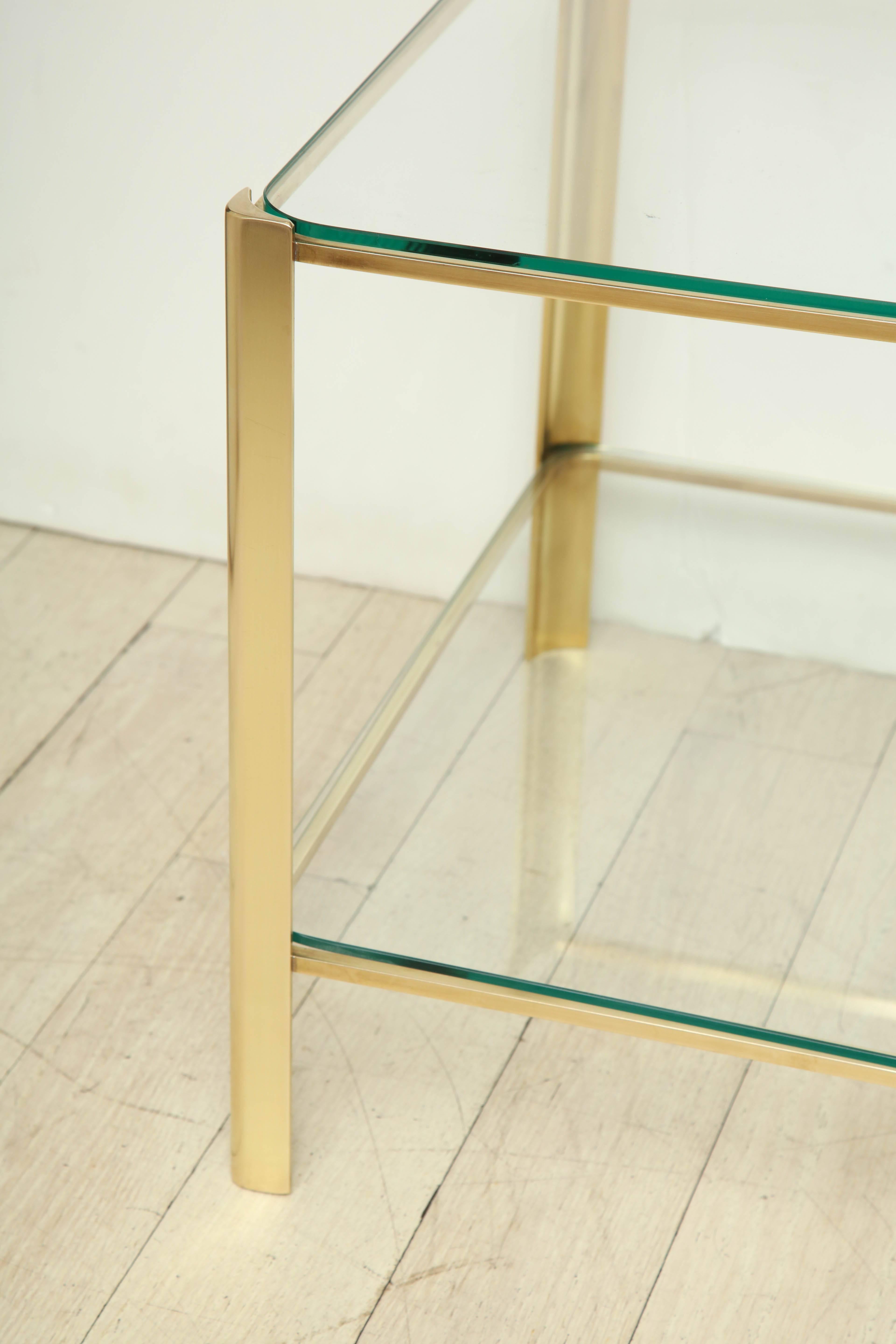 French Square Midcentury Brass and Glass Side Table by Maison Malabert, circa 1960s For Sale