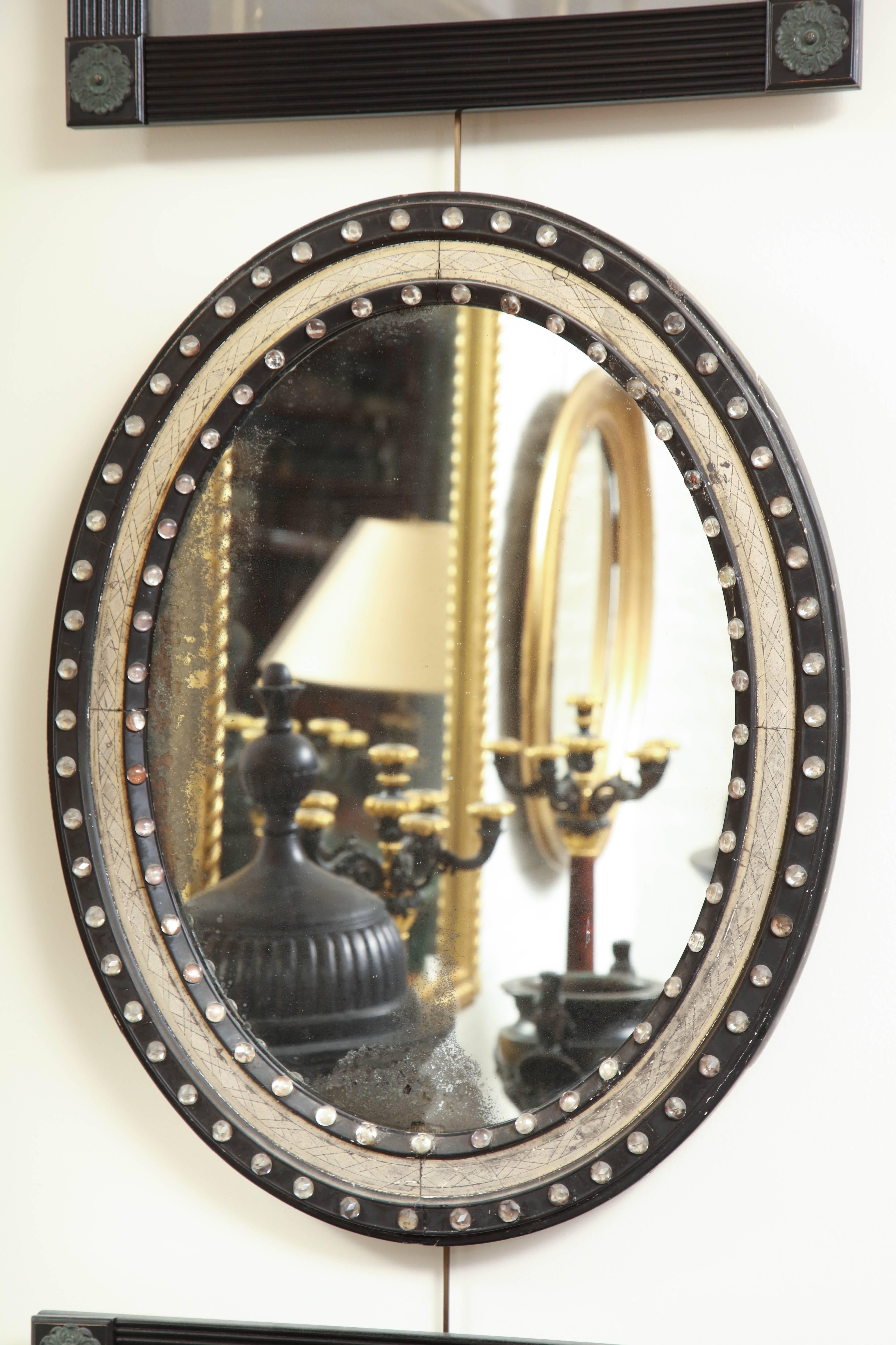 Irish, George III, silver gilt and glass studded mirror with original looking glass.