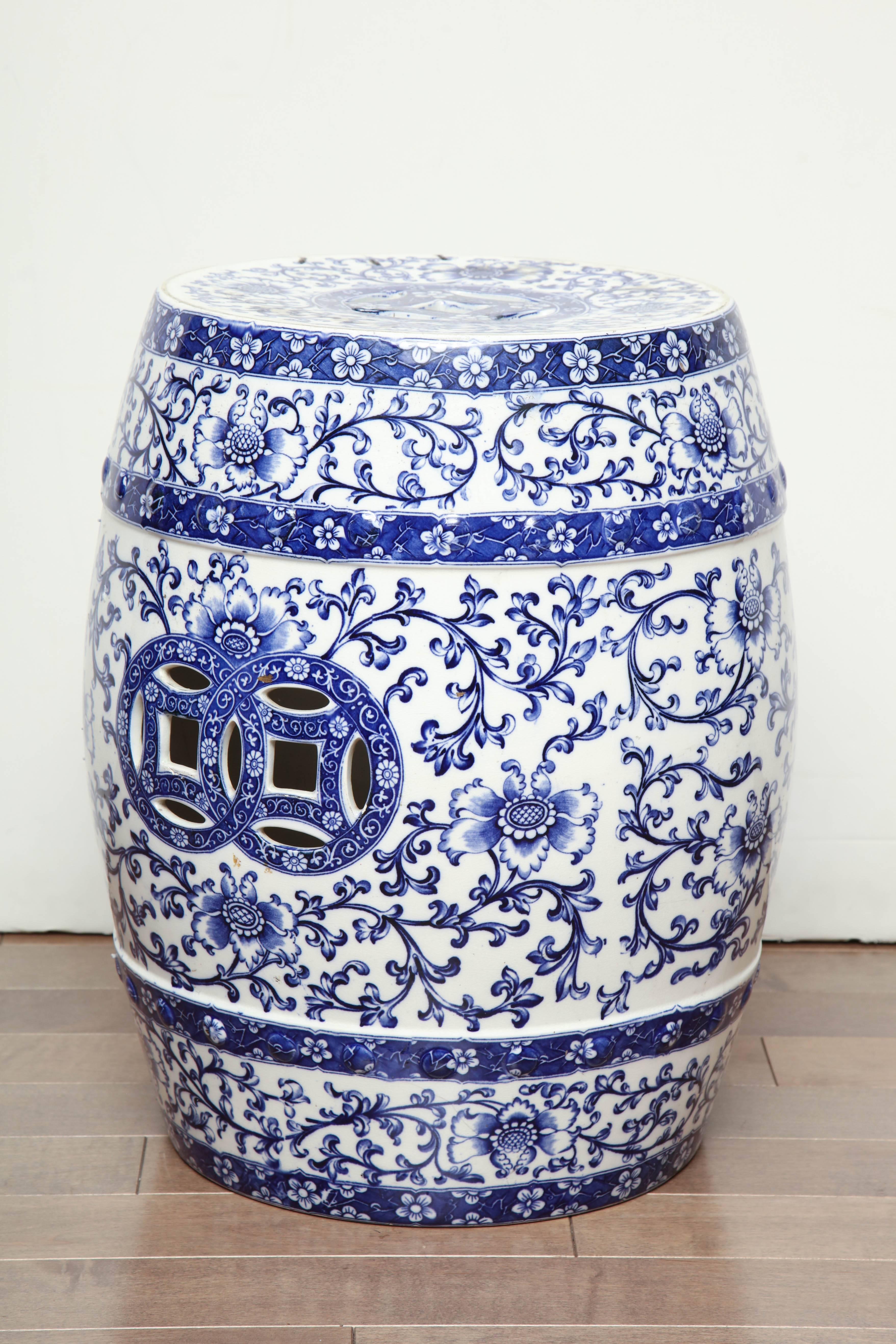 blue and white pottery found in garden