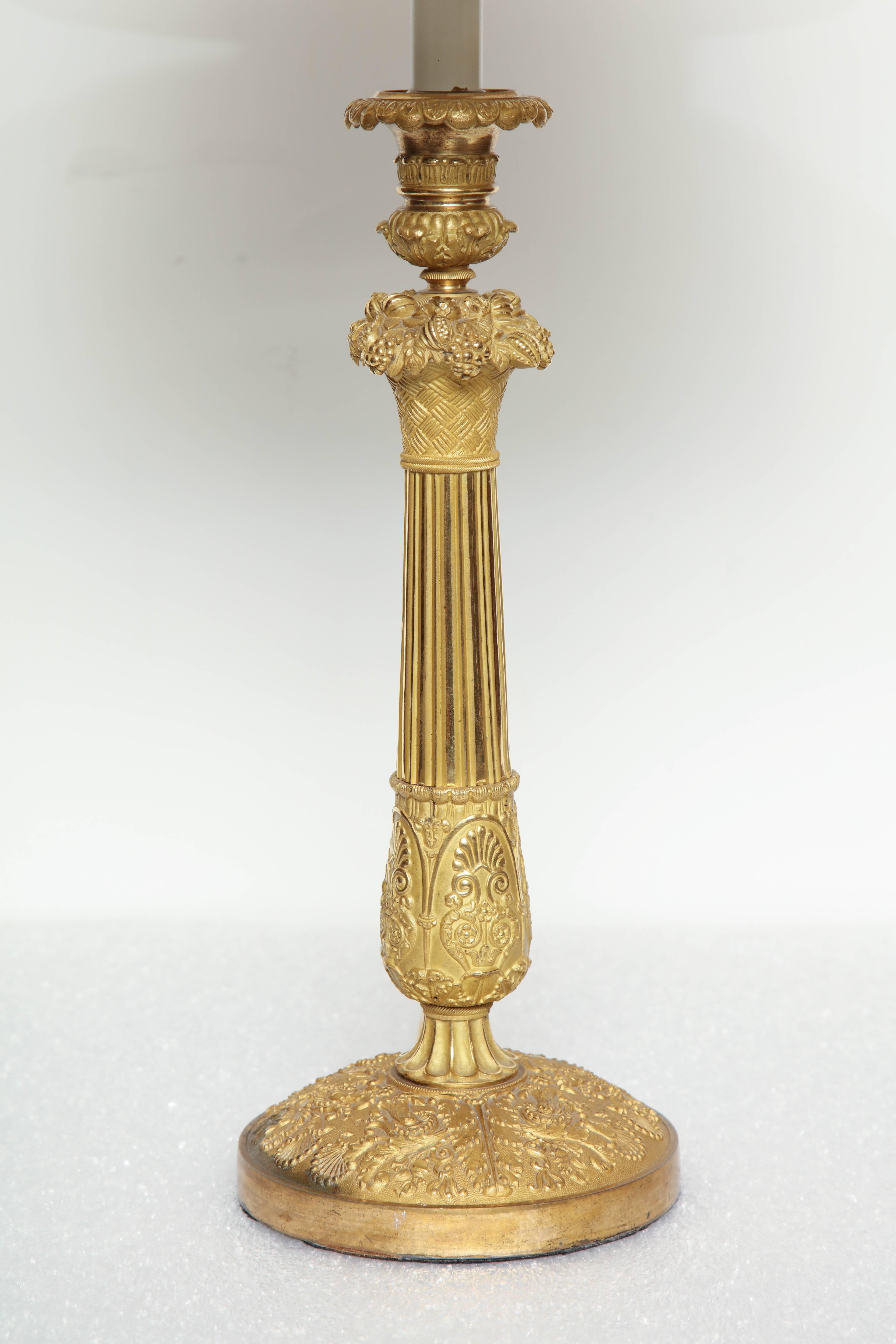 19th century French, ormolu candlestick converted to a lamp, Charles X.