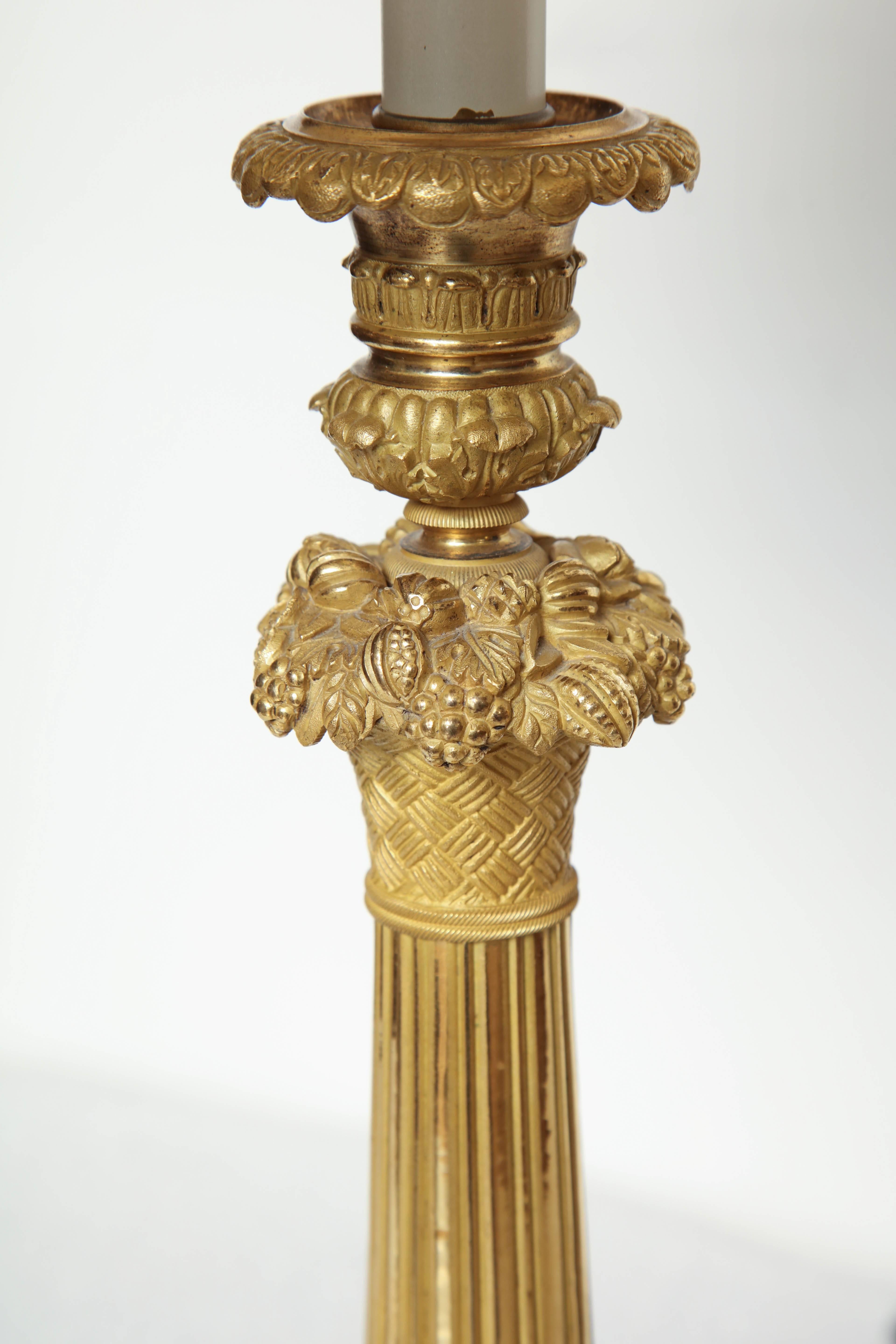 19th Century French, Charles X, Ormolu Candlestick Converted to a Lamp 5