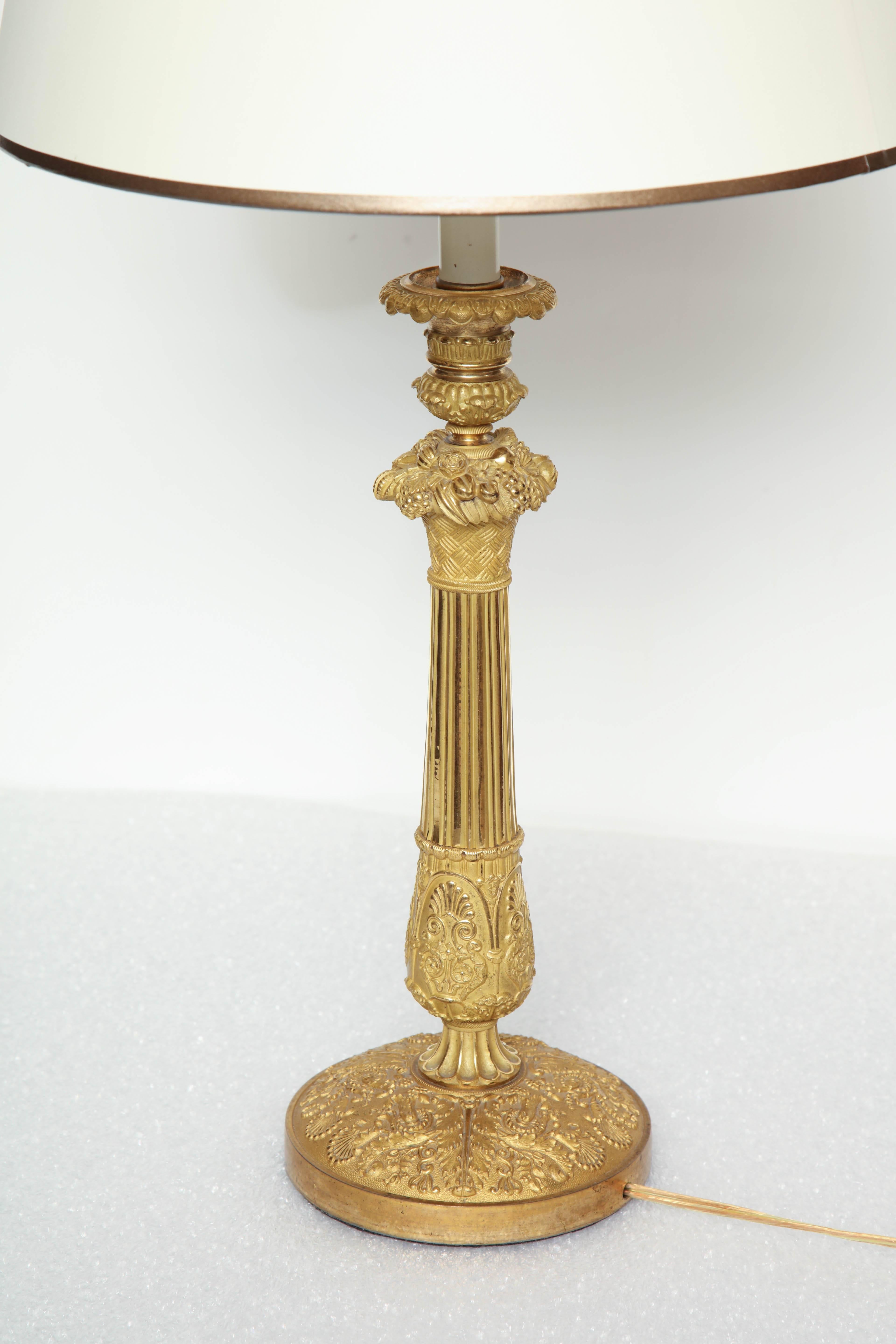 19th Century French, Charles X, Ormolu Candlestick Converted to a Lamp 7