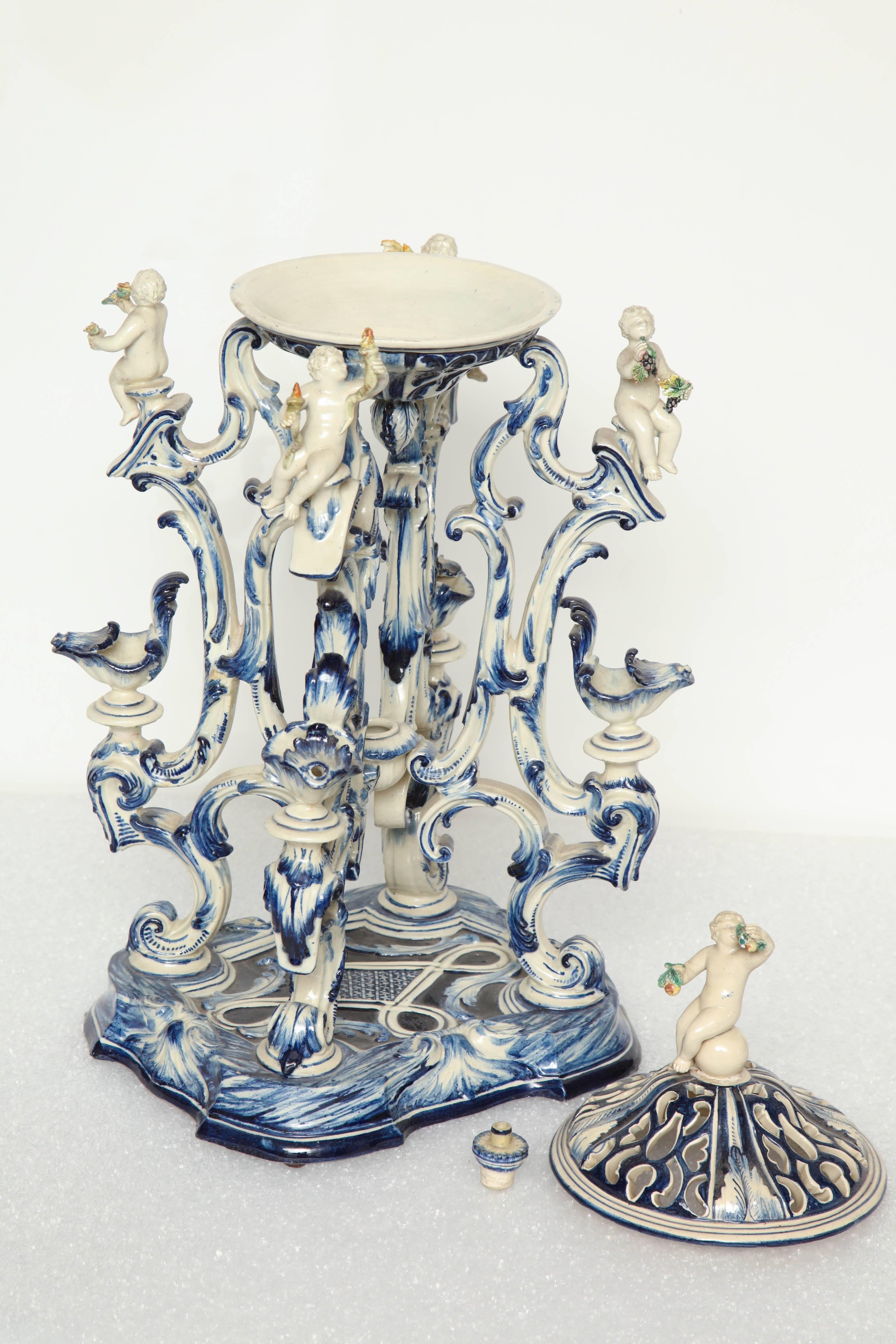 19th Century Italian Blue and White Centre Piece For Sale 5