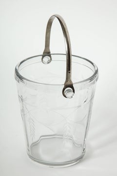 French Art Deco Crystal Ice Bucket, Hand Etched Floral Design, 1940