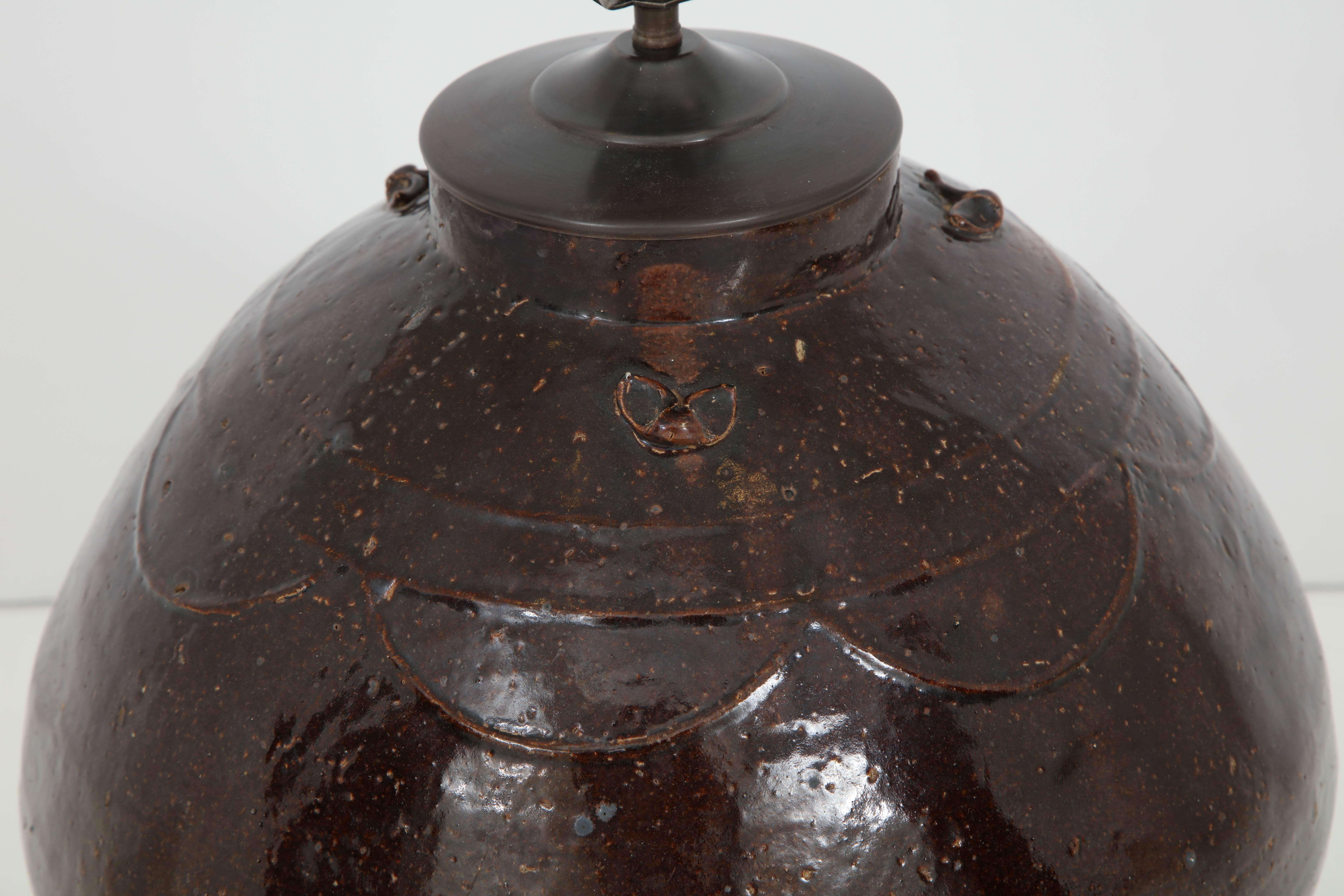Late 19th Century Glazed Terracotta Wine Vessel Lamp 3