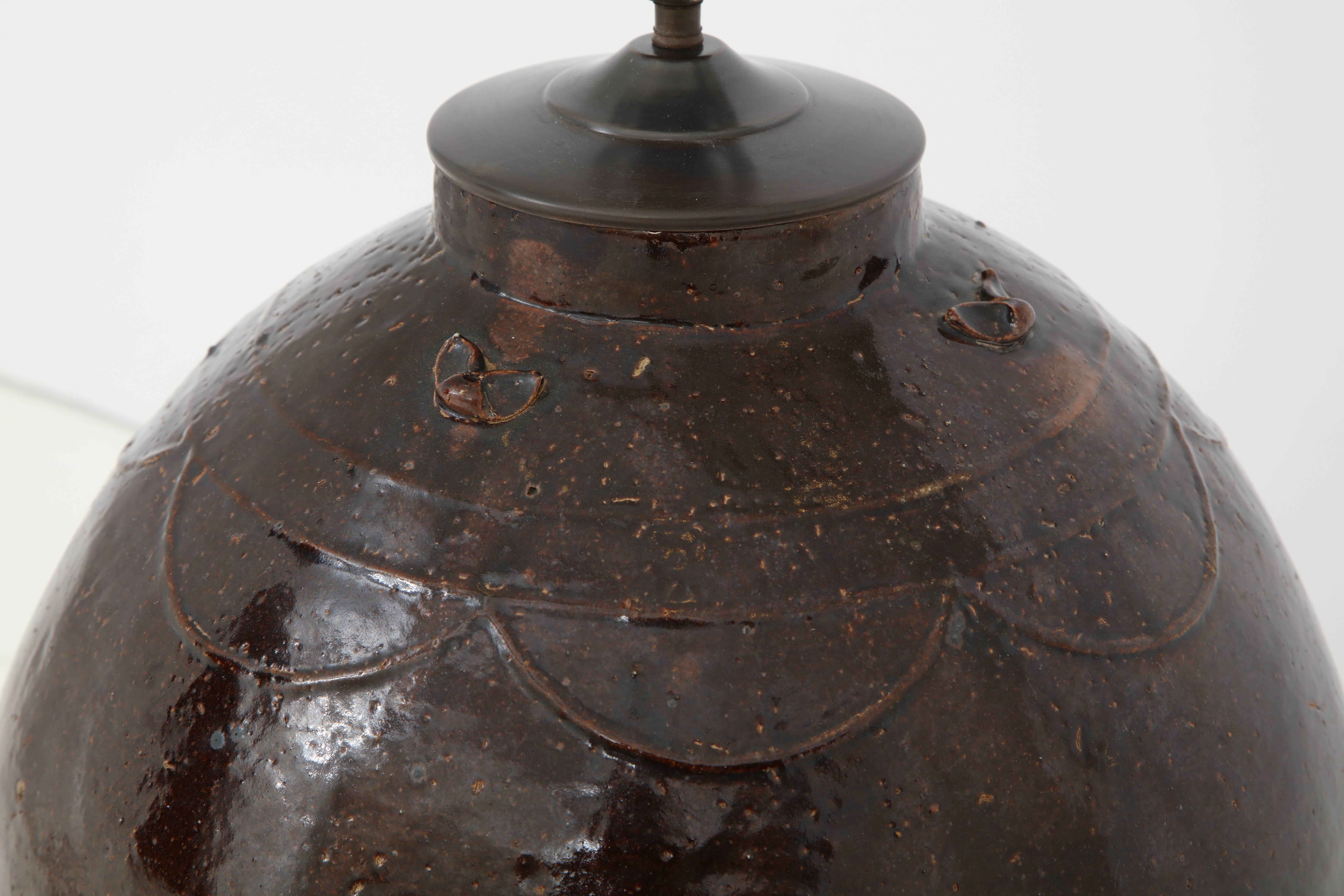 Late 19th Century Glazed Terracotta Wine Vessel Lamp 4