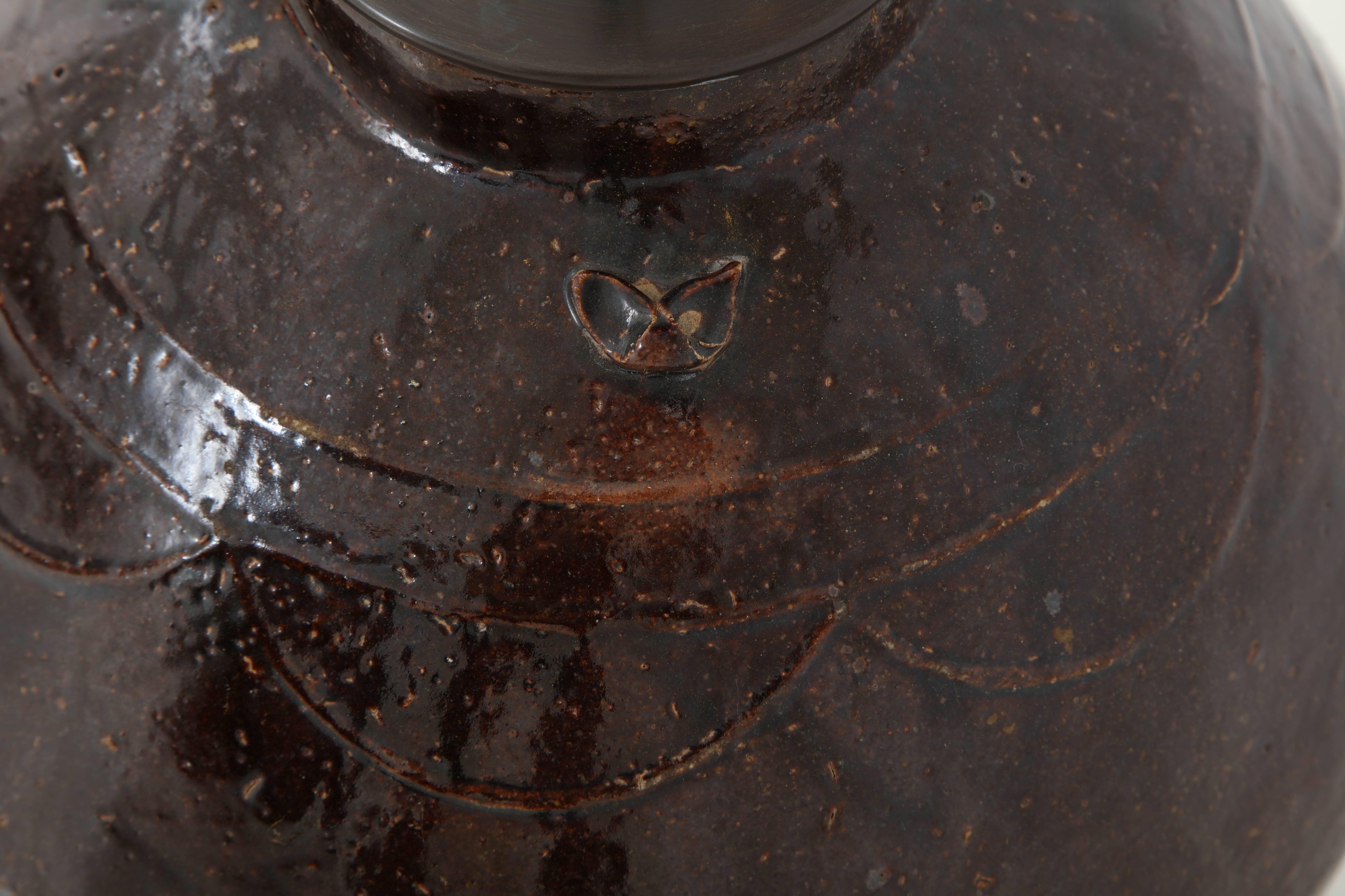 Late 19th Century Glazed Terracotta Wine Vessel Lamp 5