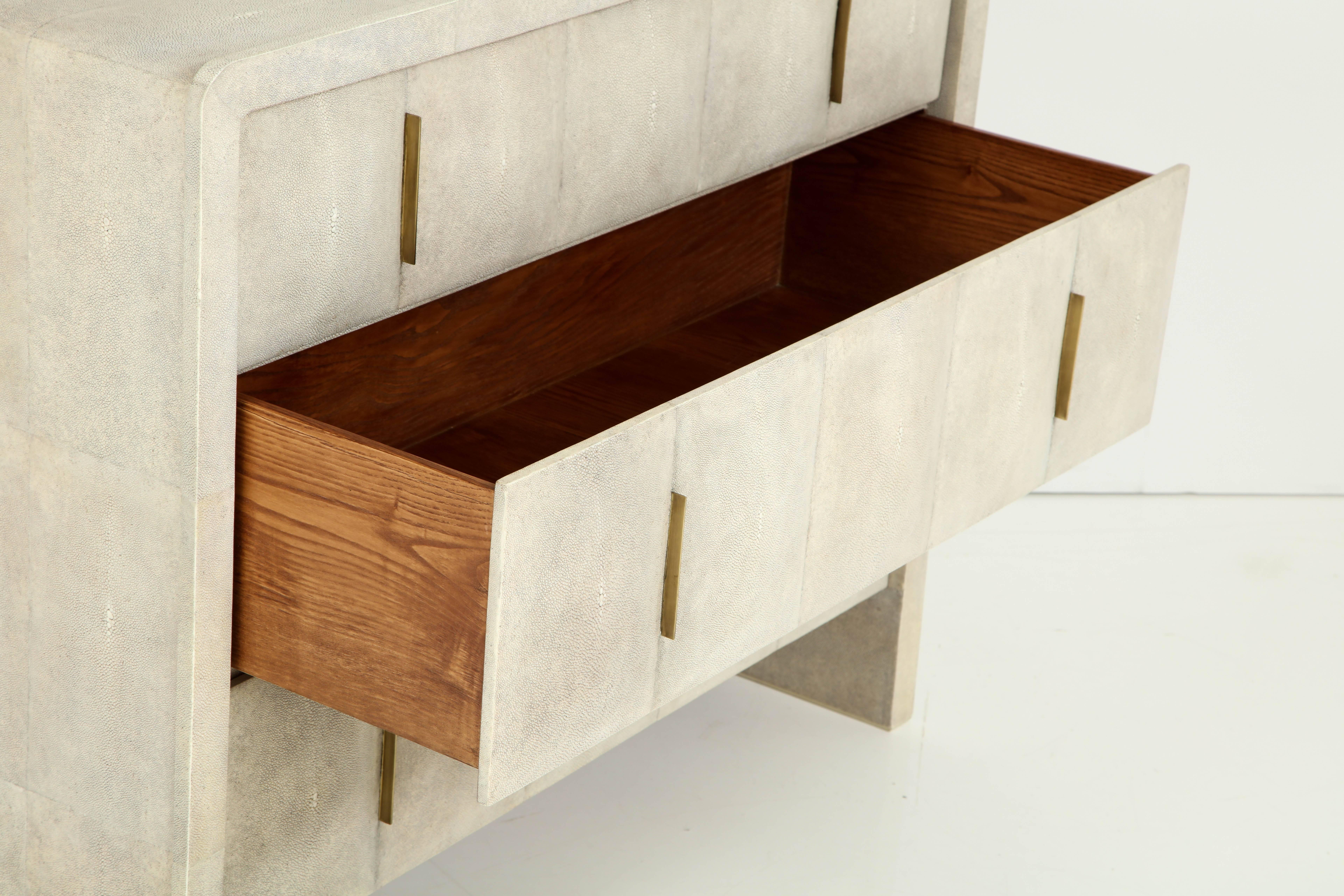 Contemporary Shagreen Chest of Drawers with Bronze Handles