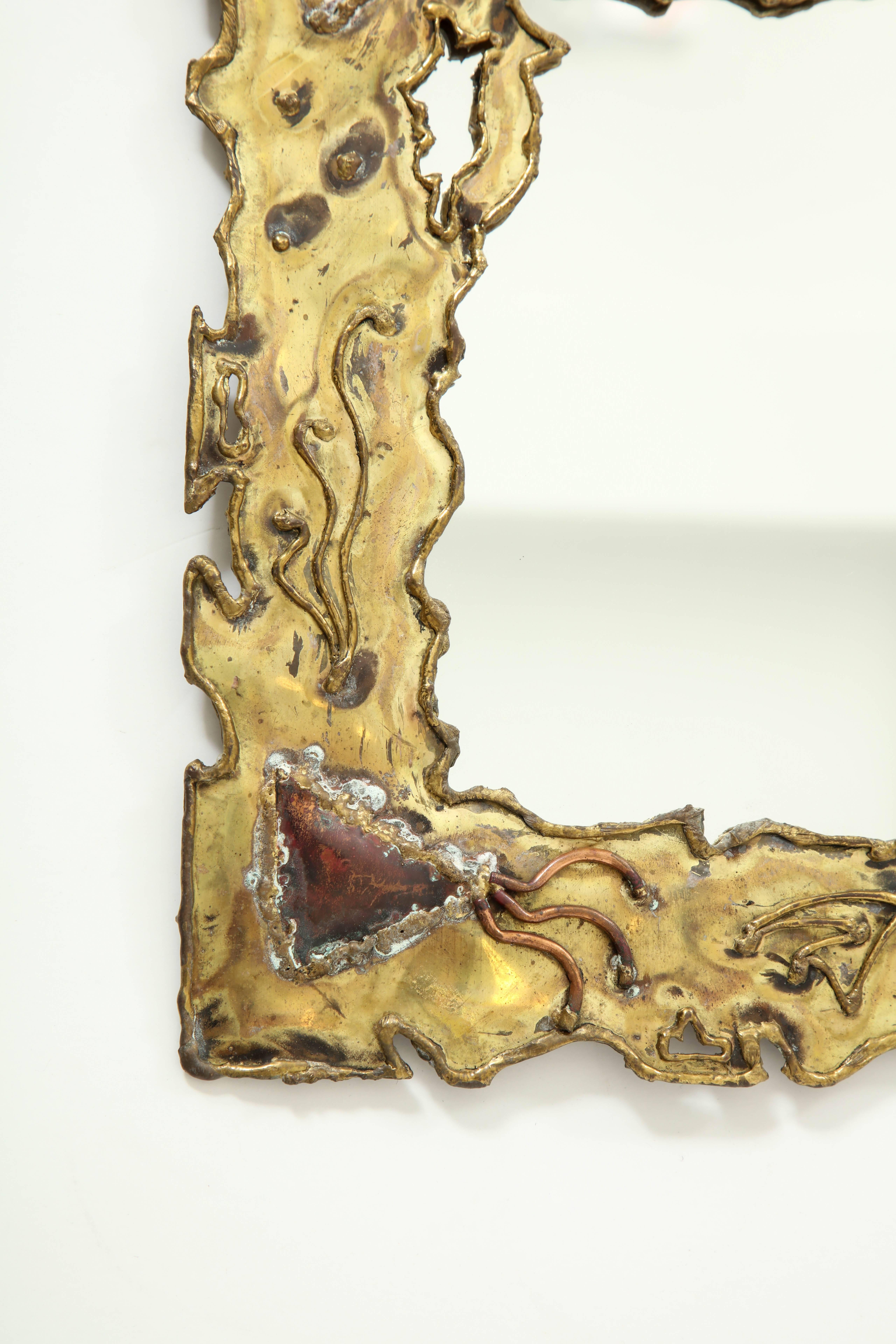 American Brutalist Brass Mirror, circa 1950