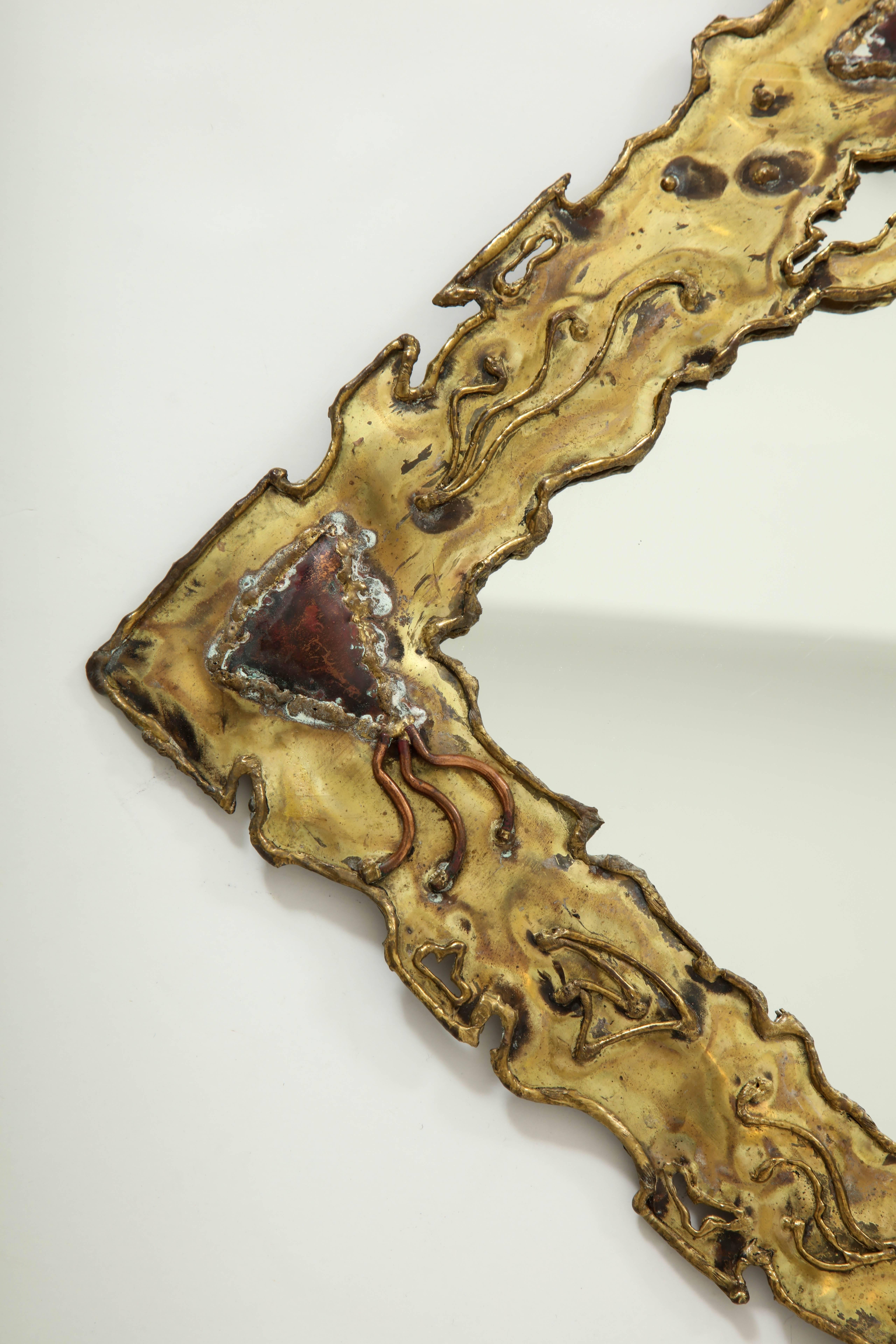 Brutalist Brass Mirror, circa 1950 1
