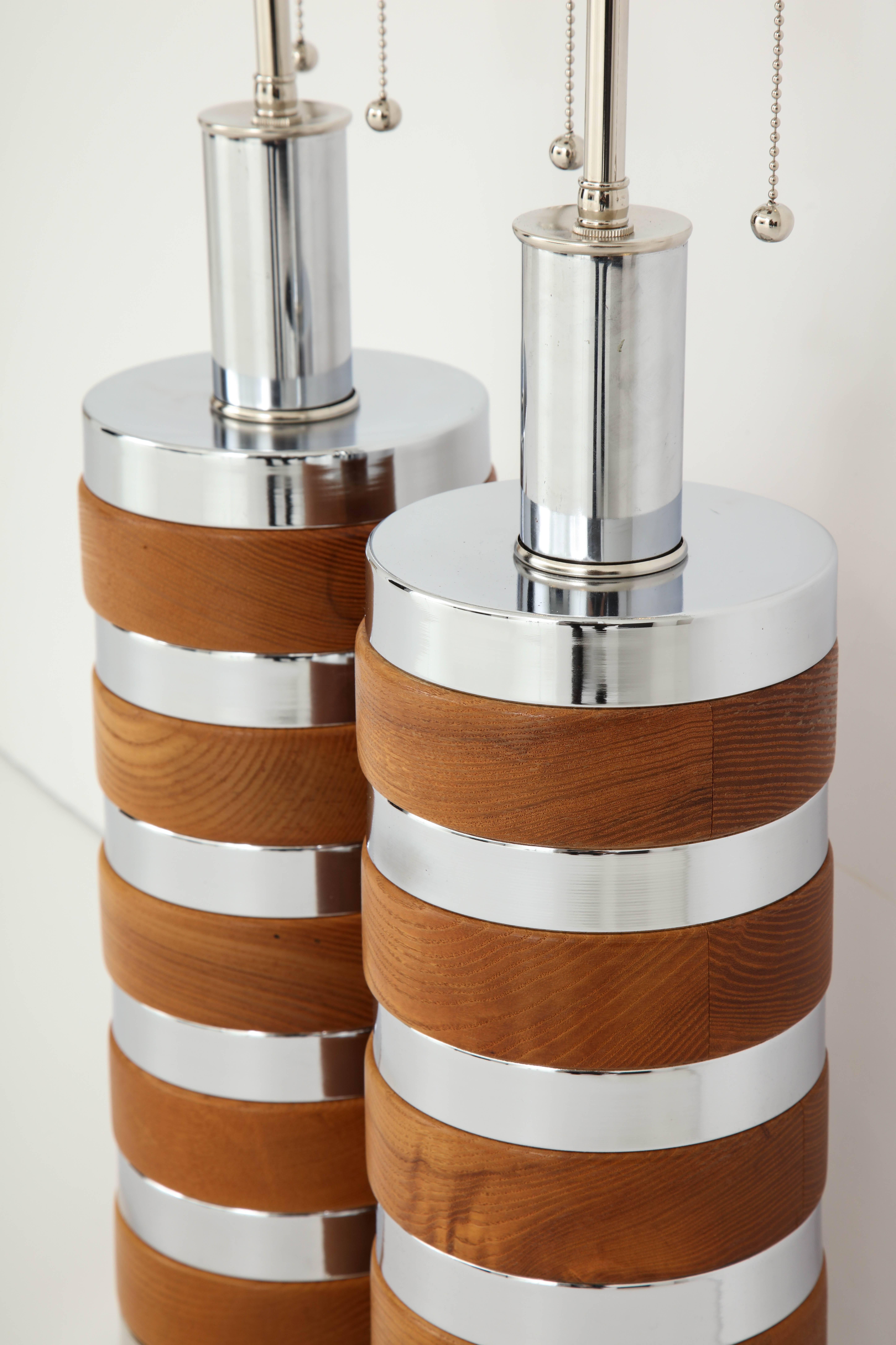 American Pair of Wood and Chrome Lamps by Laurel