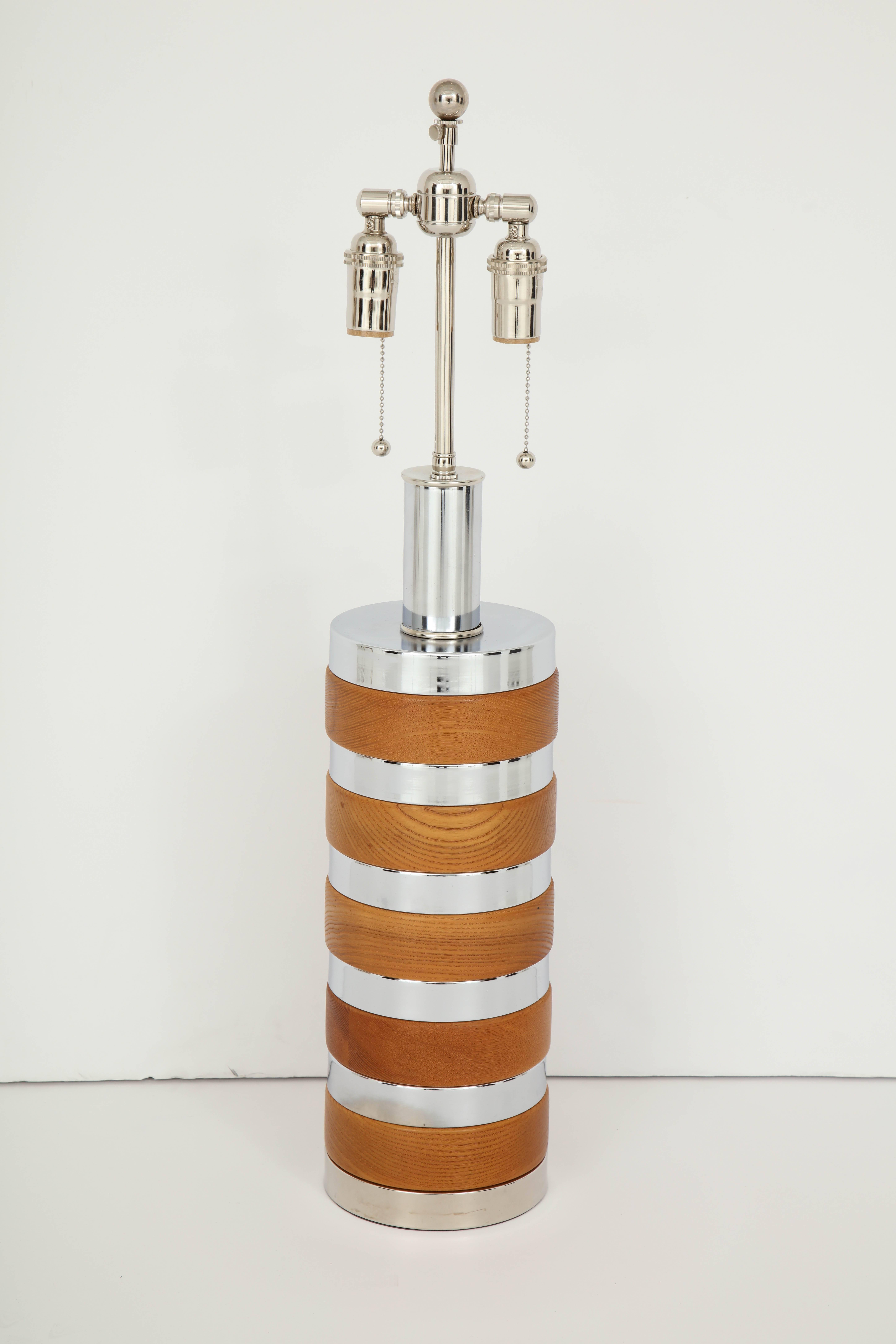 Pair of Wood and Chrome Lamps by Laurel 2