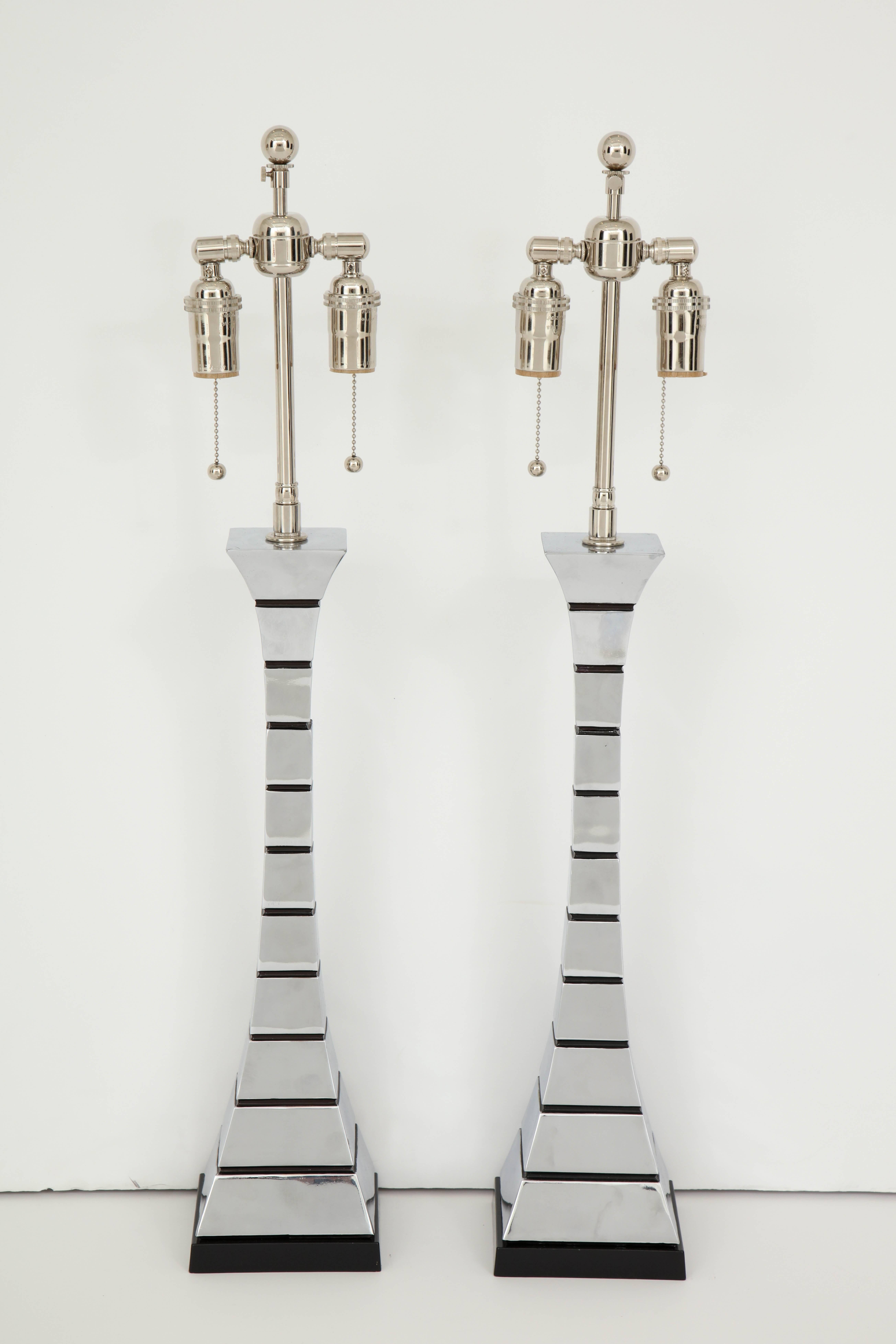 Pair of 1970s Midcentury Polished Chrome Lamps 2